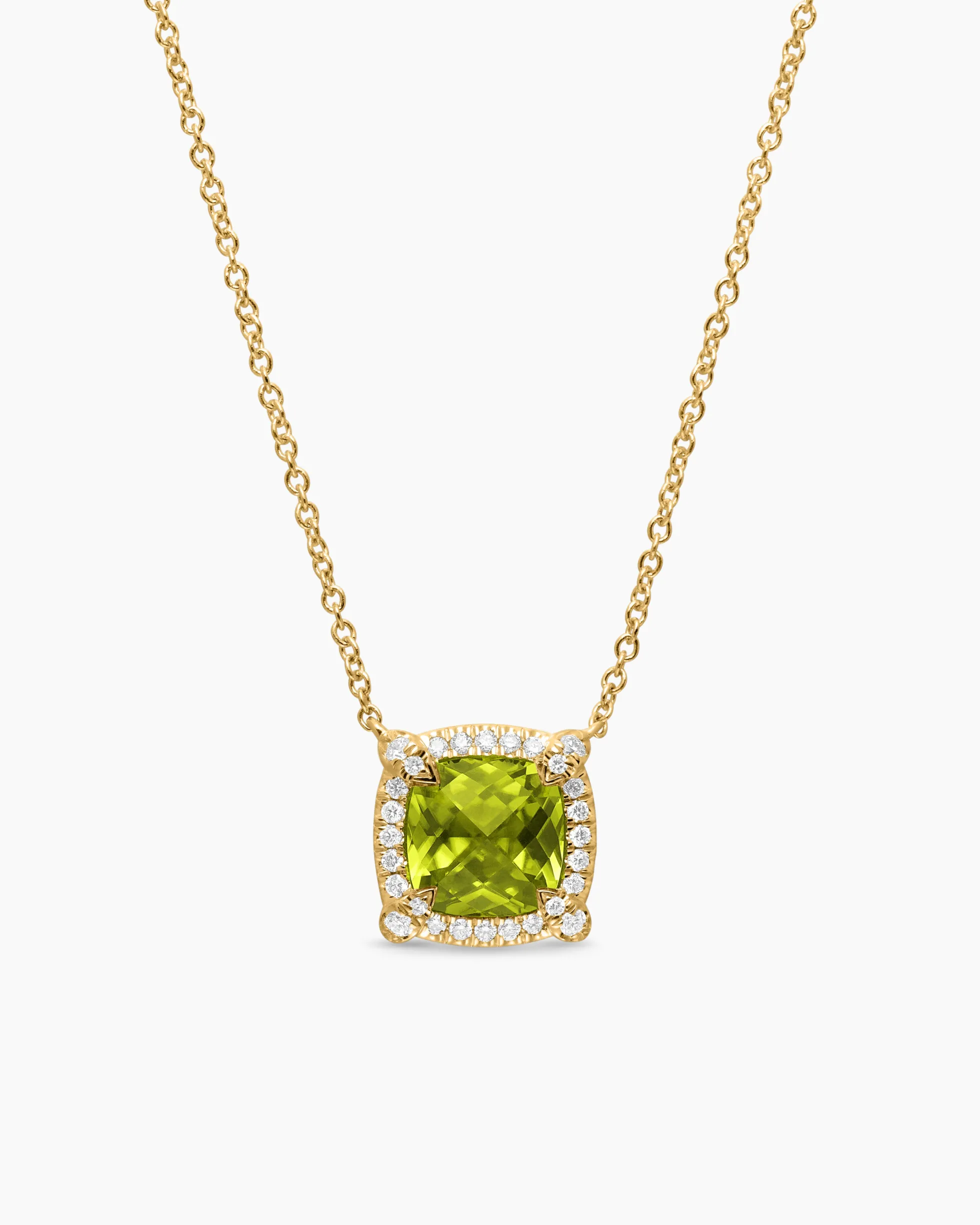 Petite Chatelaine® Pavé Bezel Pendant Necklace 18K Yellow Gold with Peridot and Diamonds, 7mm