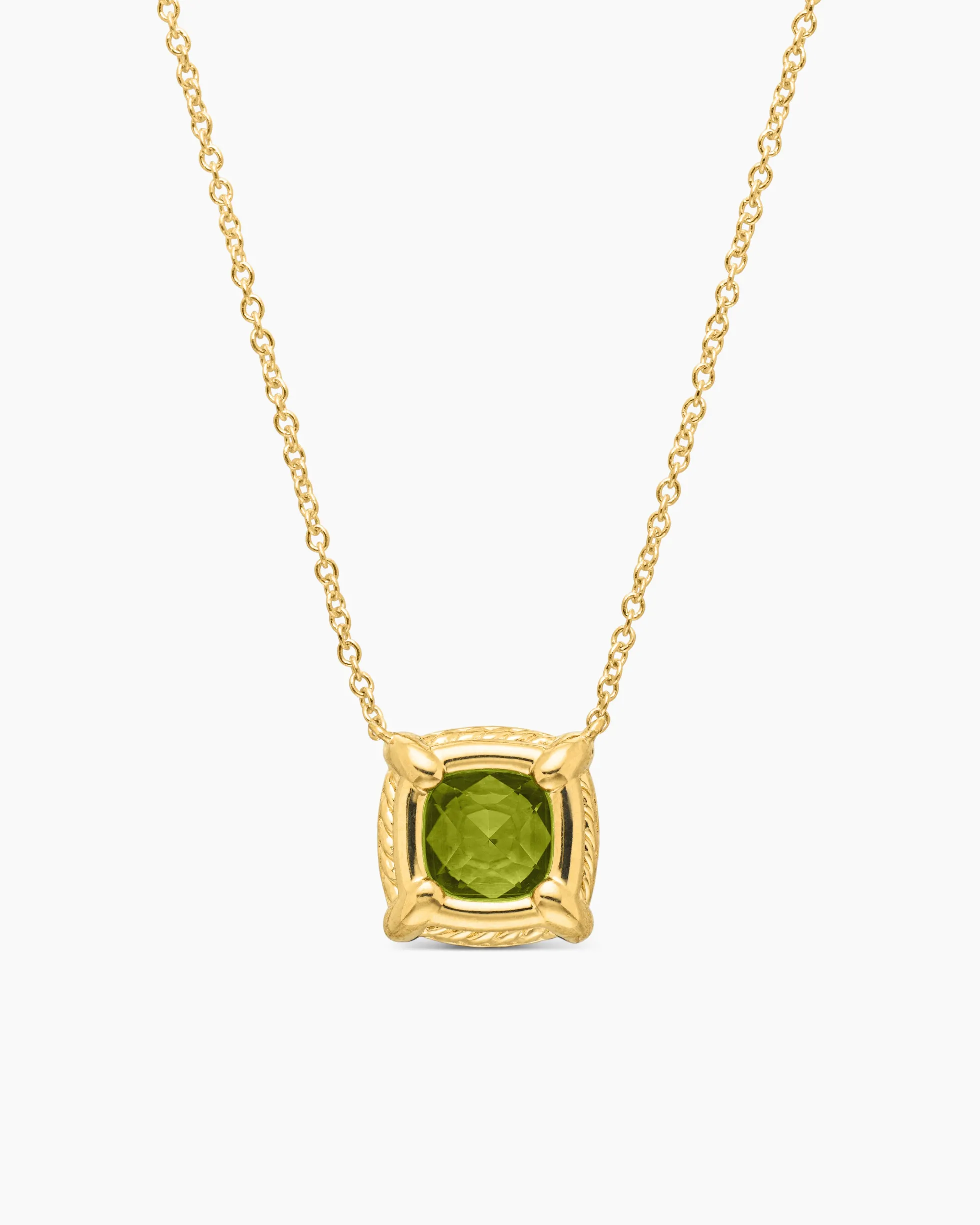 Petite Chatelaine® Pavé Bezel Pendant Necklace 18K Yellow Gold with Peridot and Diamonds, 7mm