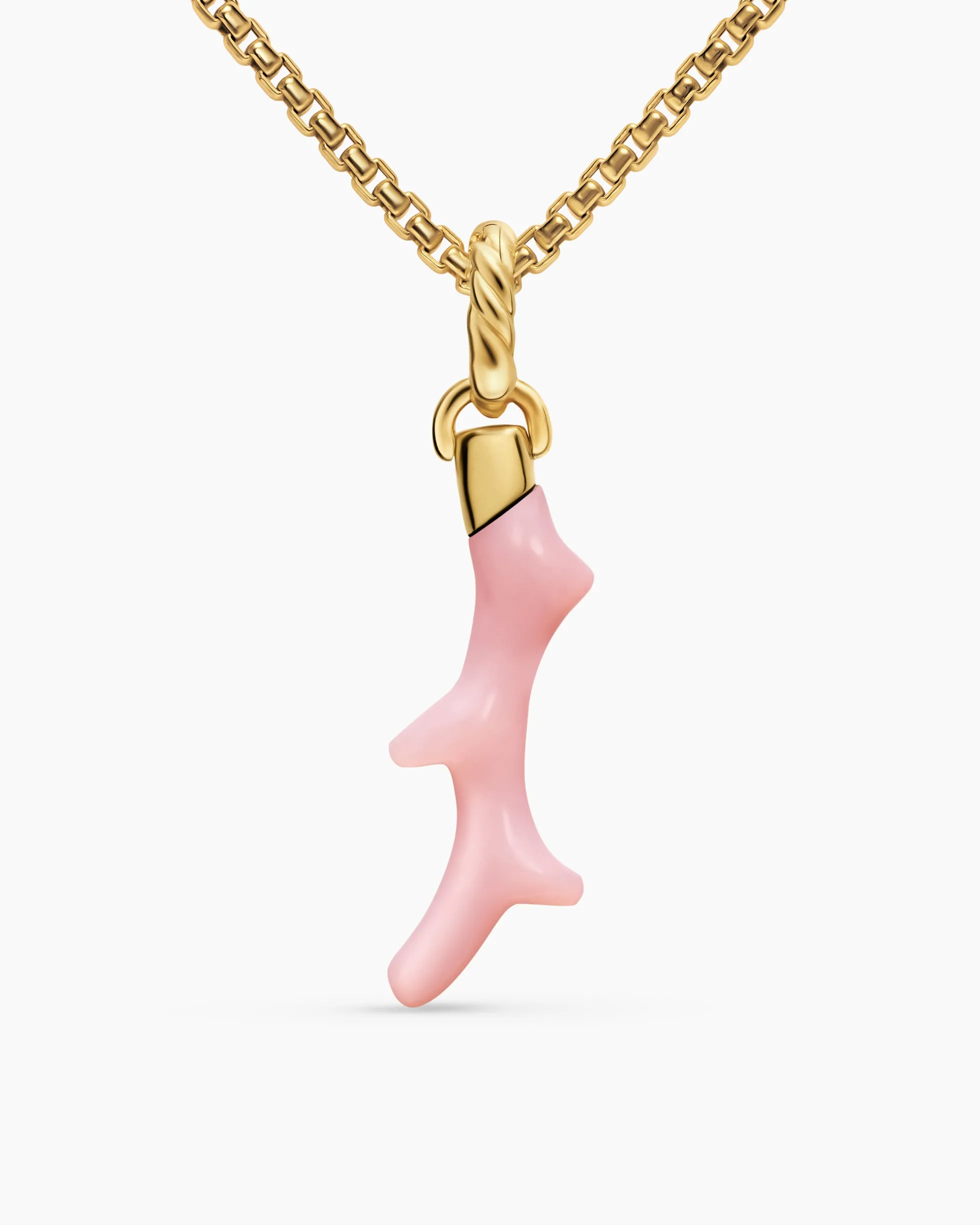 Petite Coral Amulet 18K Yellow Gold with Pink Opal, 25.2mm