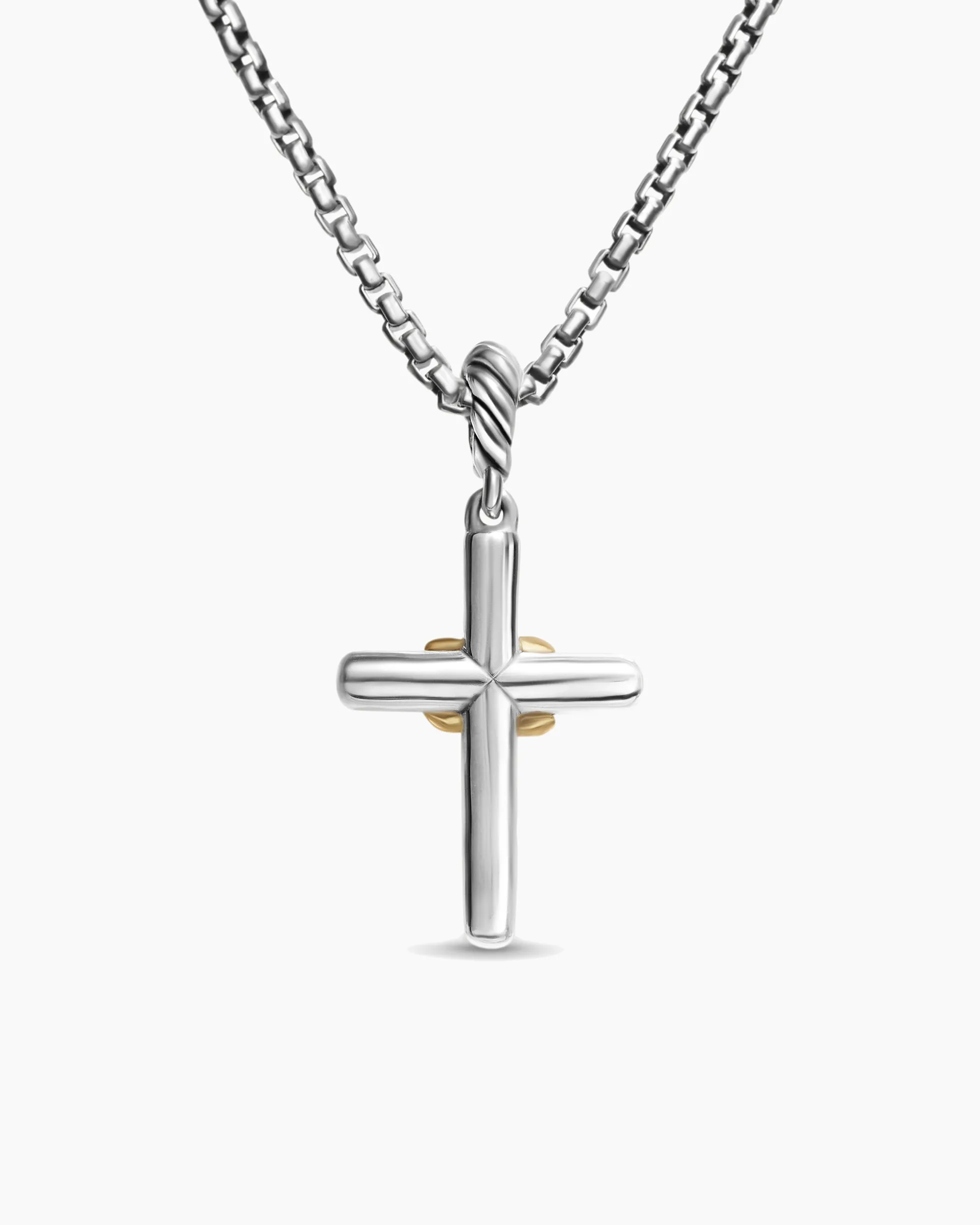 Petite Cross Necklace Sterling Silver with 18K Yellow Gold with Diamonds, 20.8mm