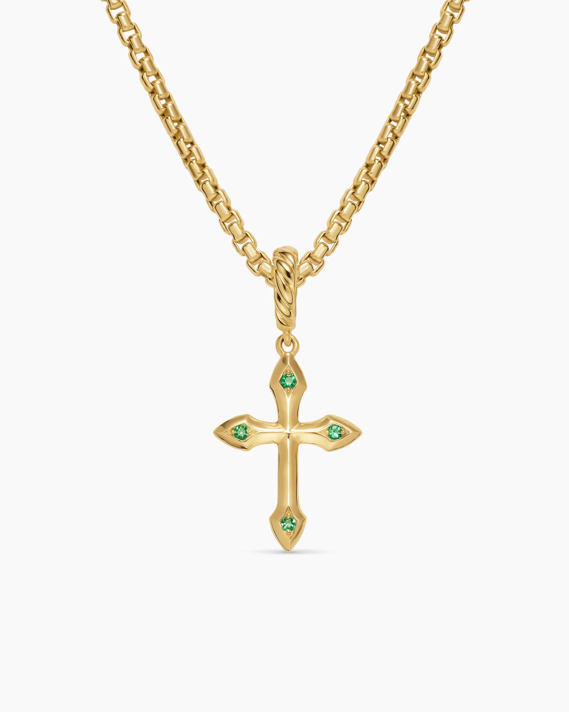 Petite Gothic Cross Amulet 18K Yellow Gold with Emeralds, 15.2mm
