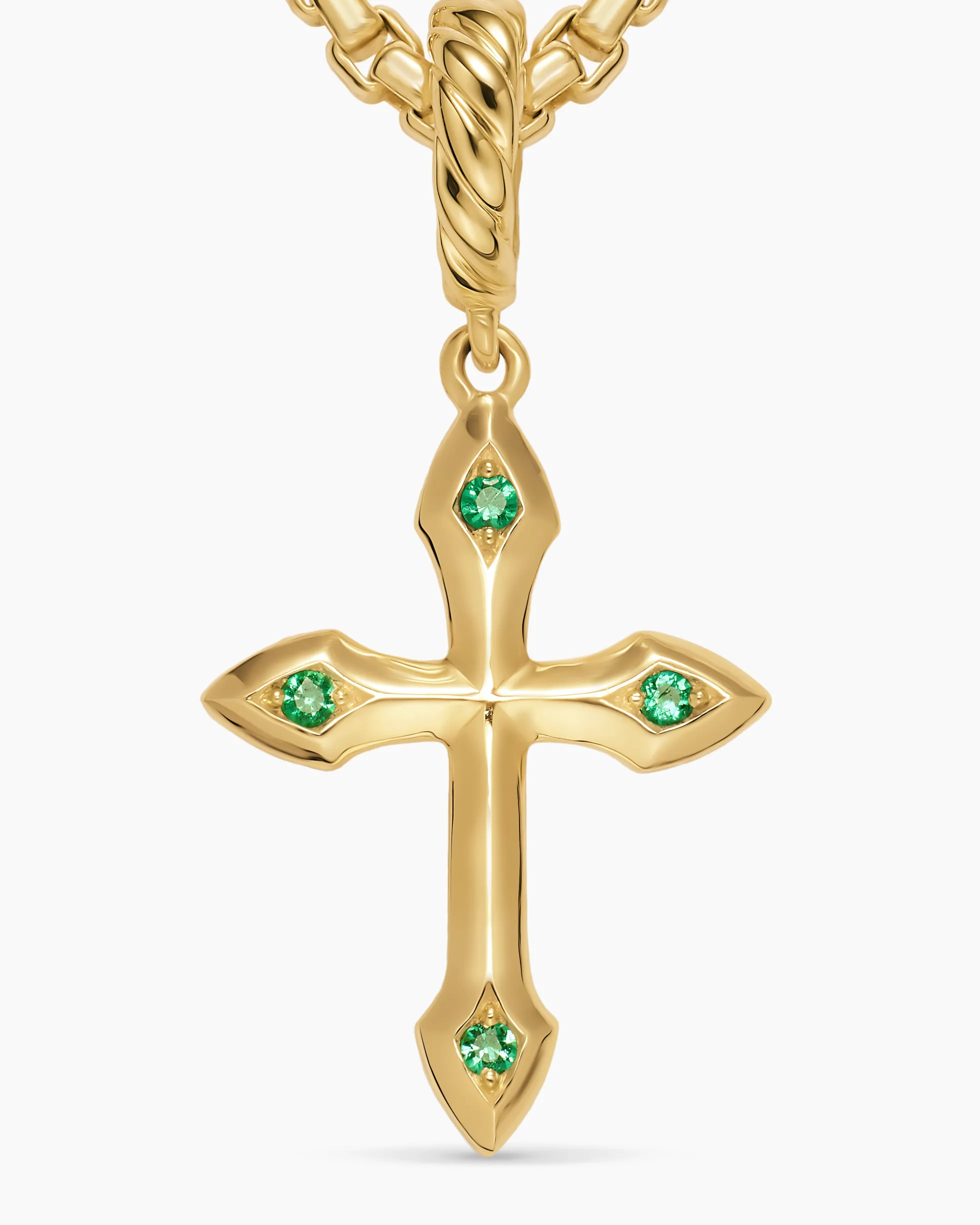 Petite Gothic Cross Amulet 18K Yellow Gold with Emeralds, 15.2mm