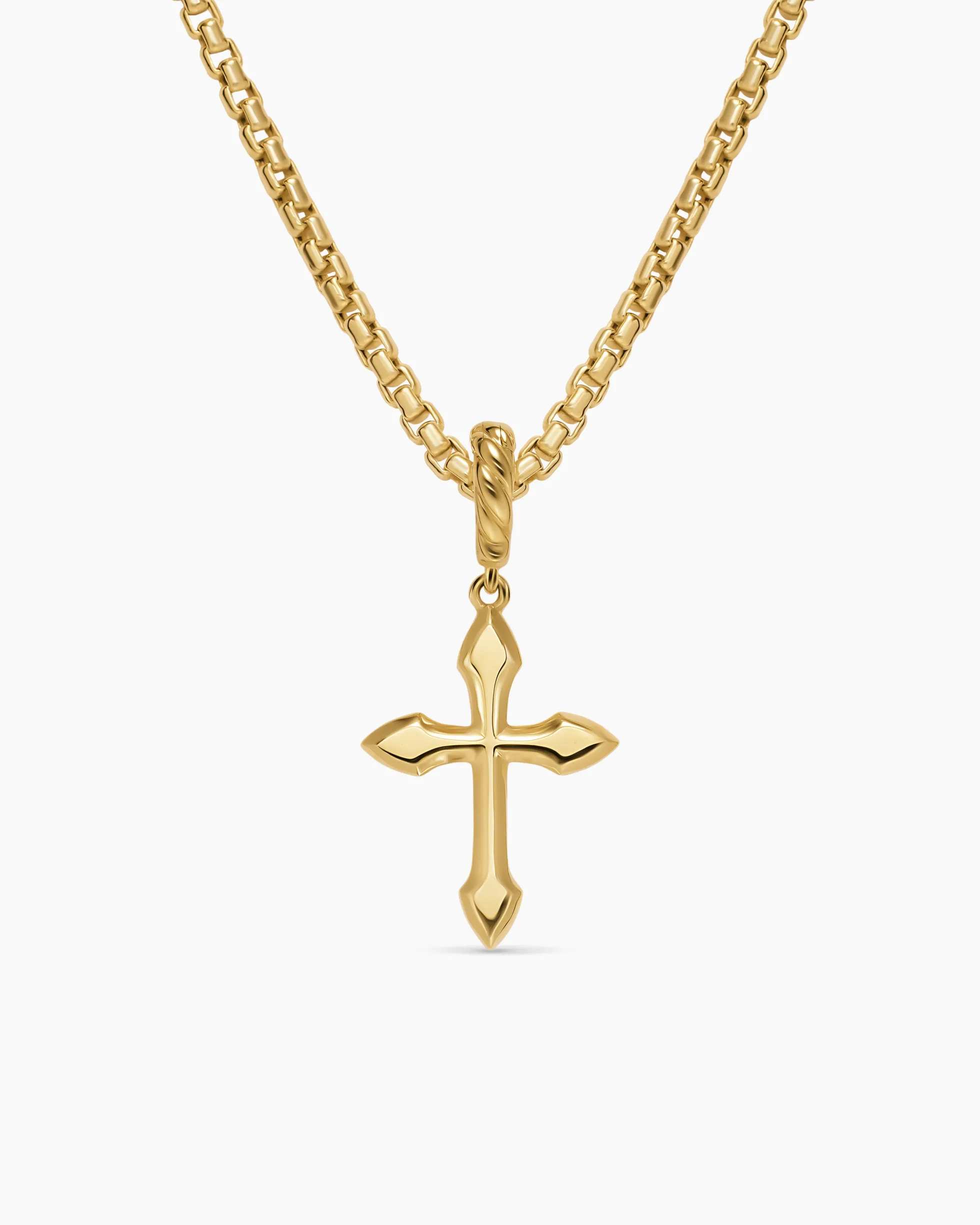 Petite Gothic Cross Amulet 18K Yellow Gold with Emeralds, 15.2mm