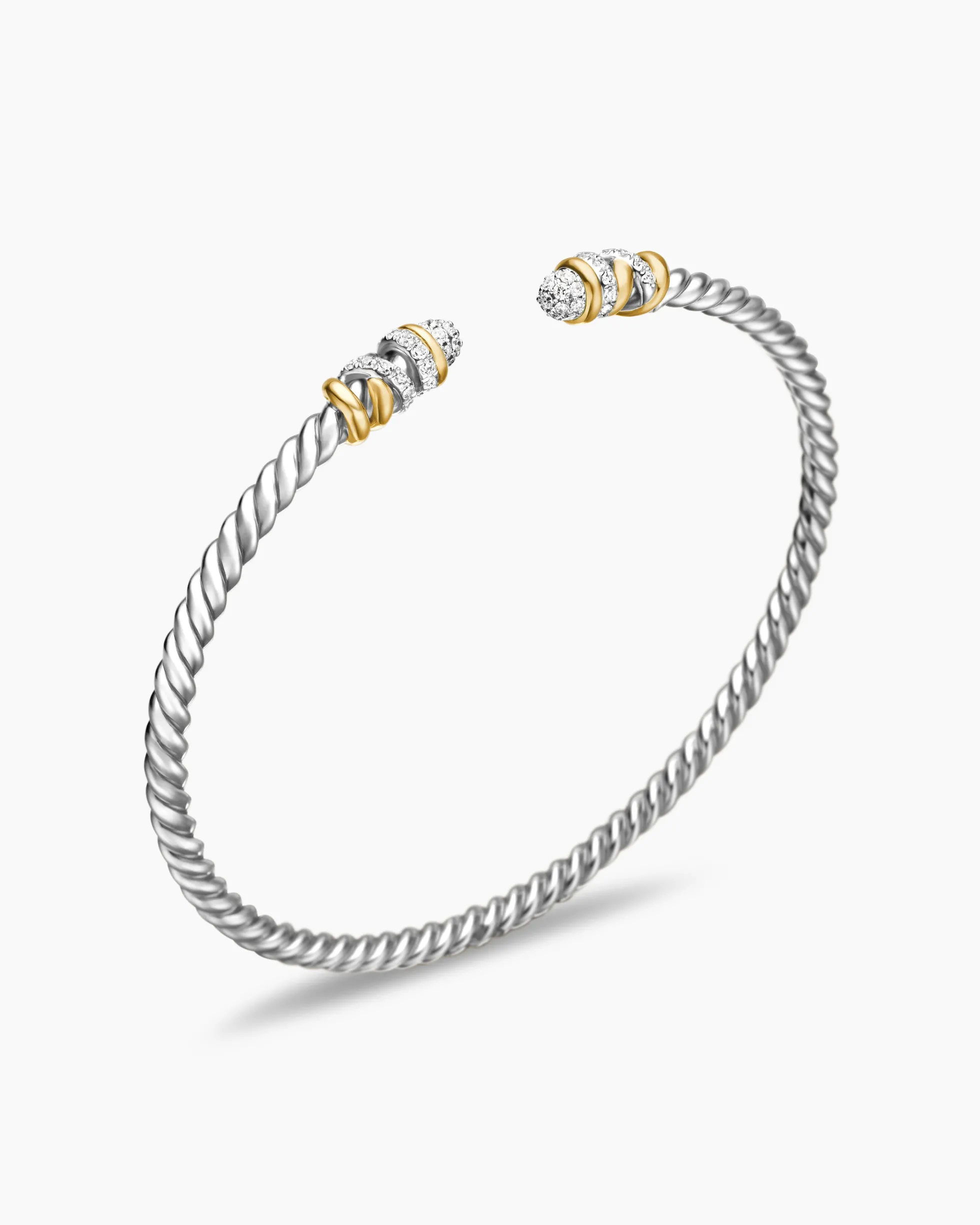 Petite Helena Classic Cable Bracelet Sterling Silver with 18K Yellow Gold and Diamonds, 3mm