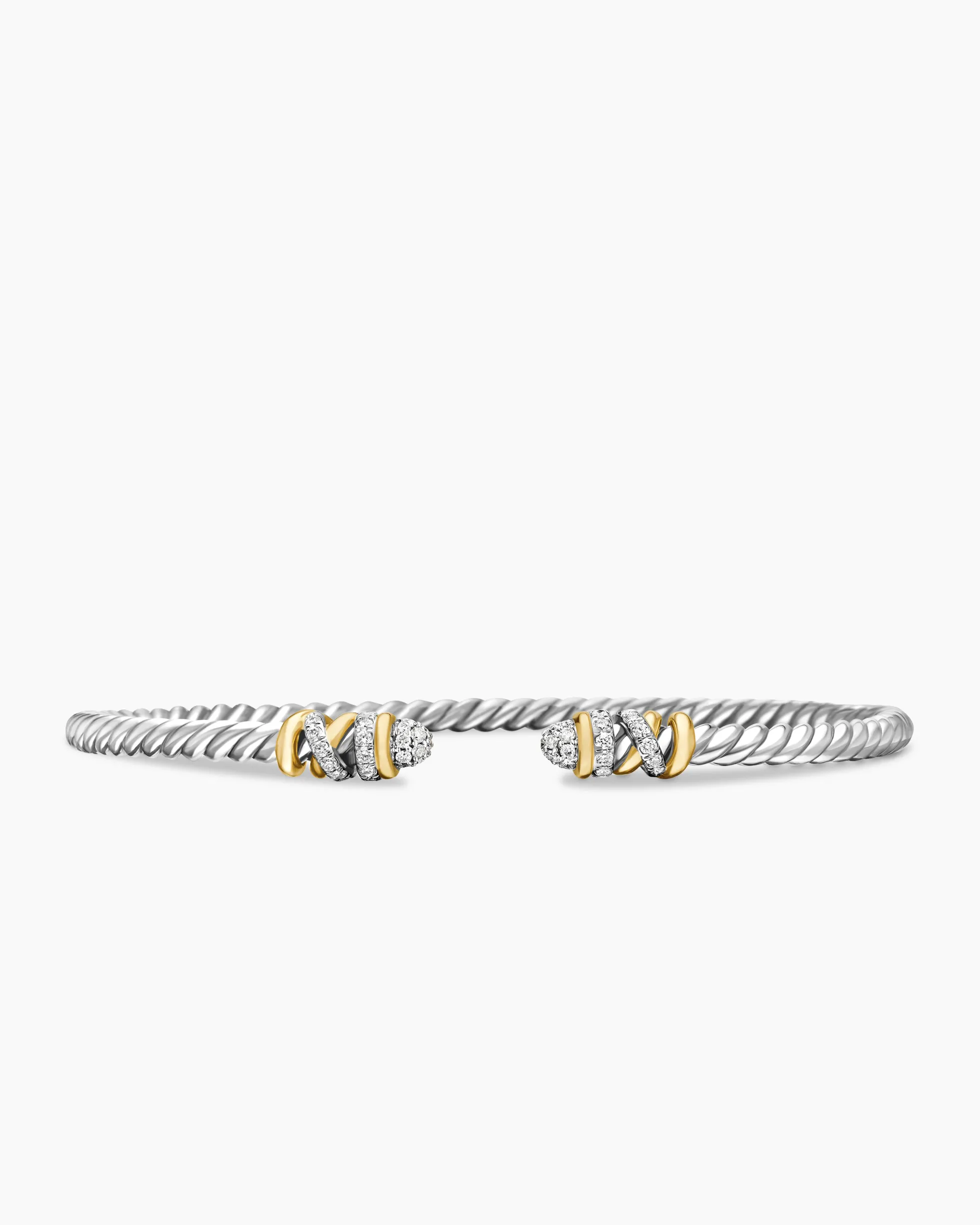 Petite Helena Classic Cable Bracelet Sterling Silver with 18K Yellow Gold and Diamonds, 3mm