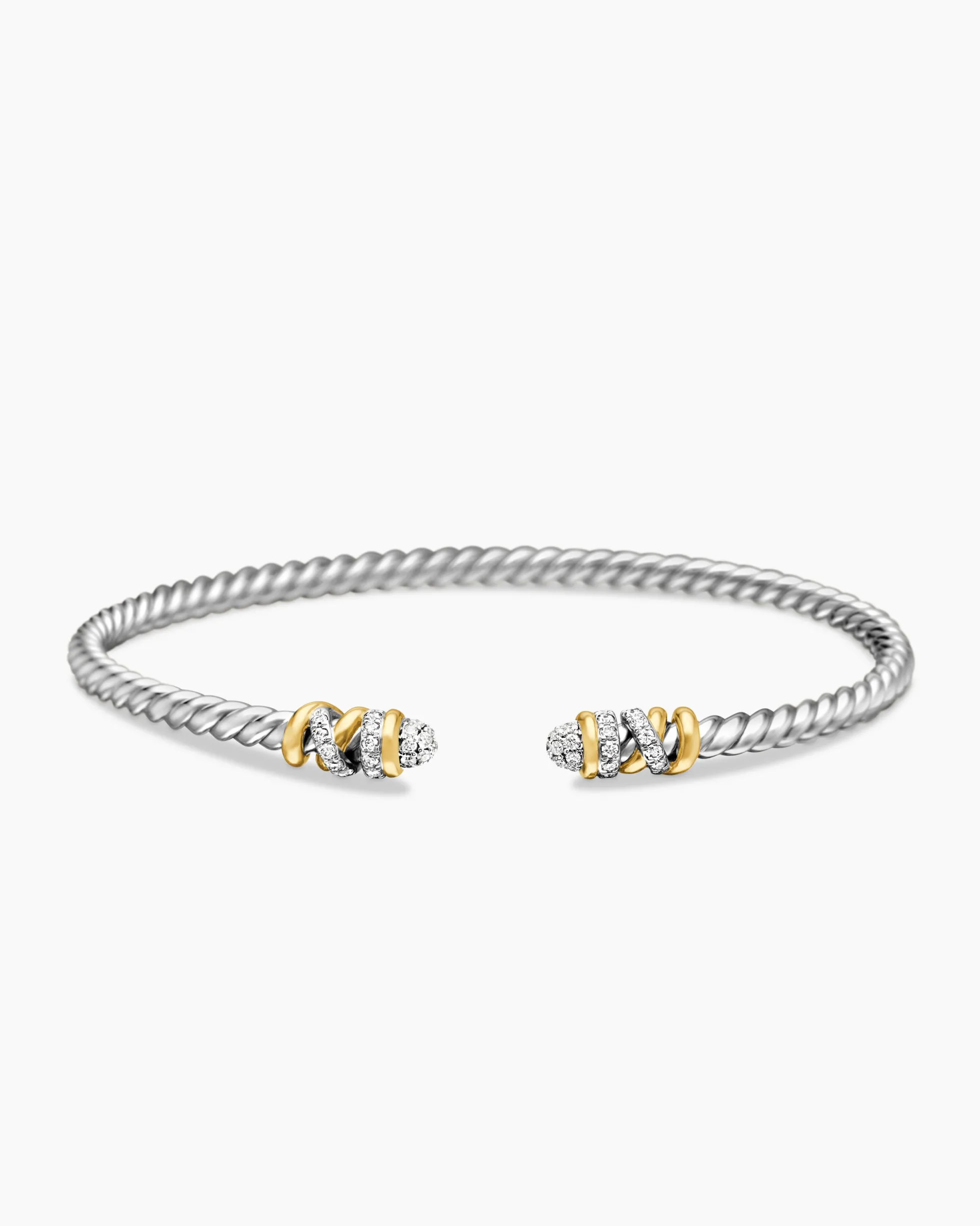 Petite Helena Classic Cable Bracelet Sterling Silver with 18K Yellow Gold and Diamonds, 3mm