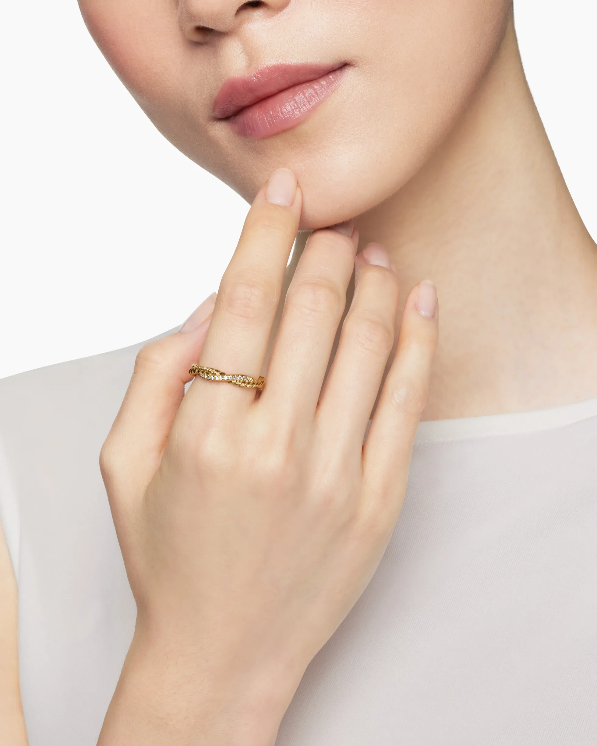 Petite Infinity Band Ring 18K Yellow Gold with Diamonds, 4mm