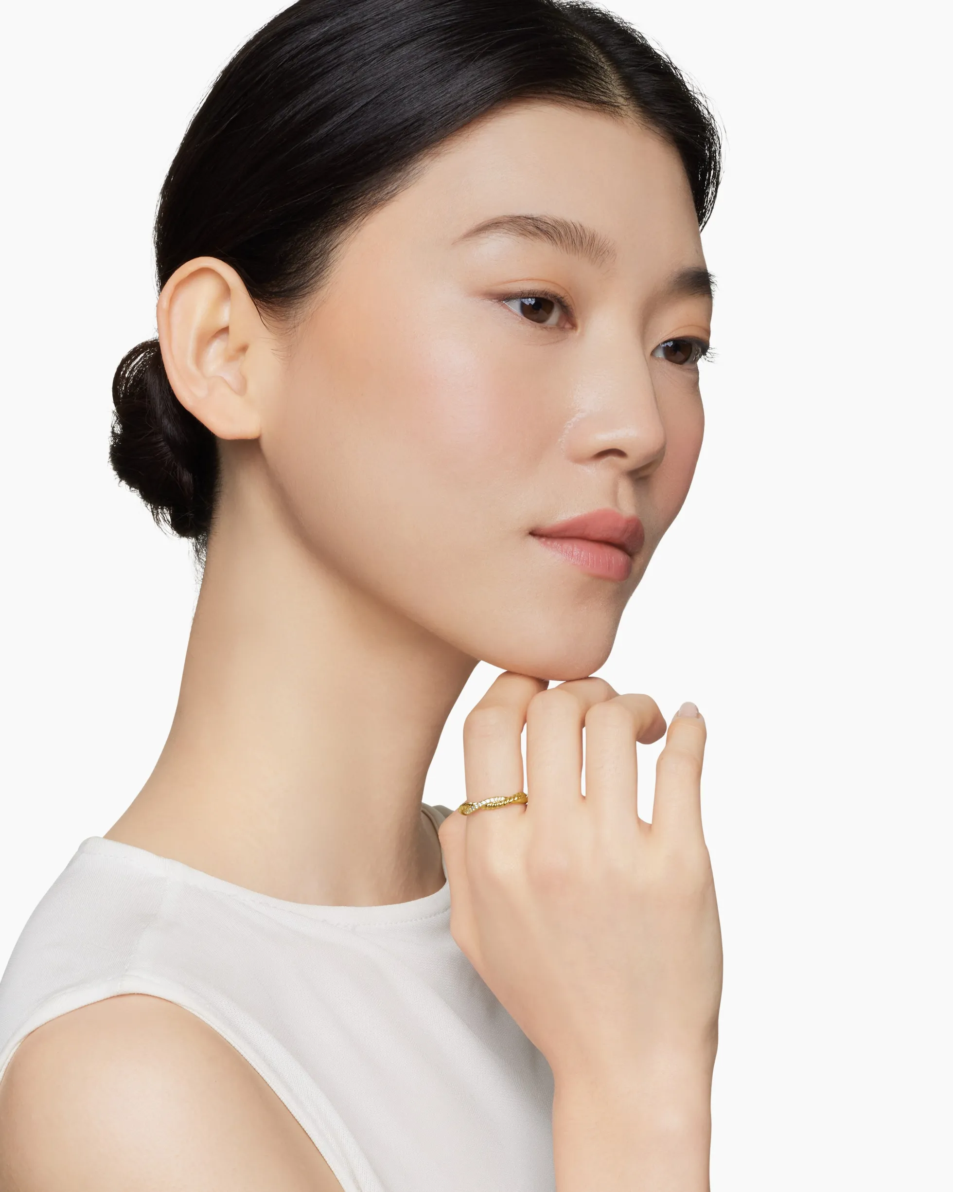 Petite Infinity Band Ring 18K Yellow Gold with Diamonds, 4mm