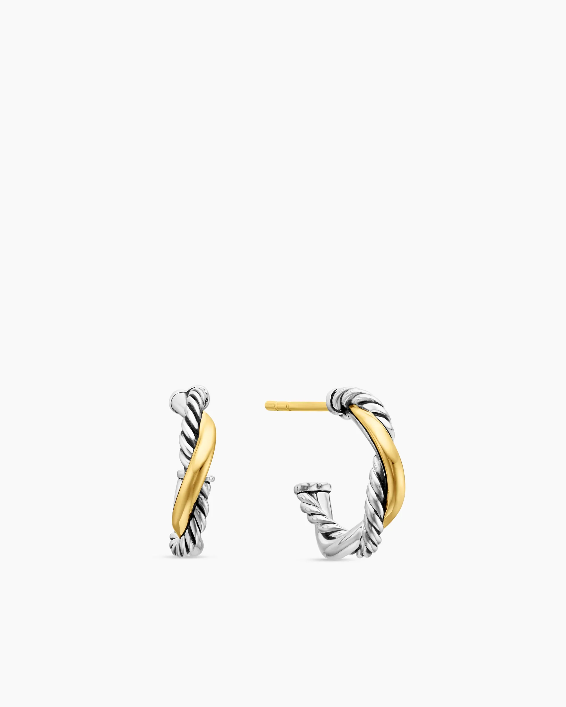 Petite Infinity Huggie Hoop Earrings Sterling Silver with 14K Yellow Gold, 3mm