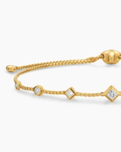 Petite Modern Renaissance® Station Chain Bracelet 18K Yellow Gold with Diamonds, 7.5mm