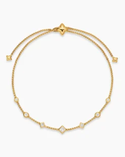 Petite Modern Renaissance® Station Chain Bracelet 18K Yellow Gold with Diamonds, 7.5mm