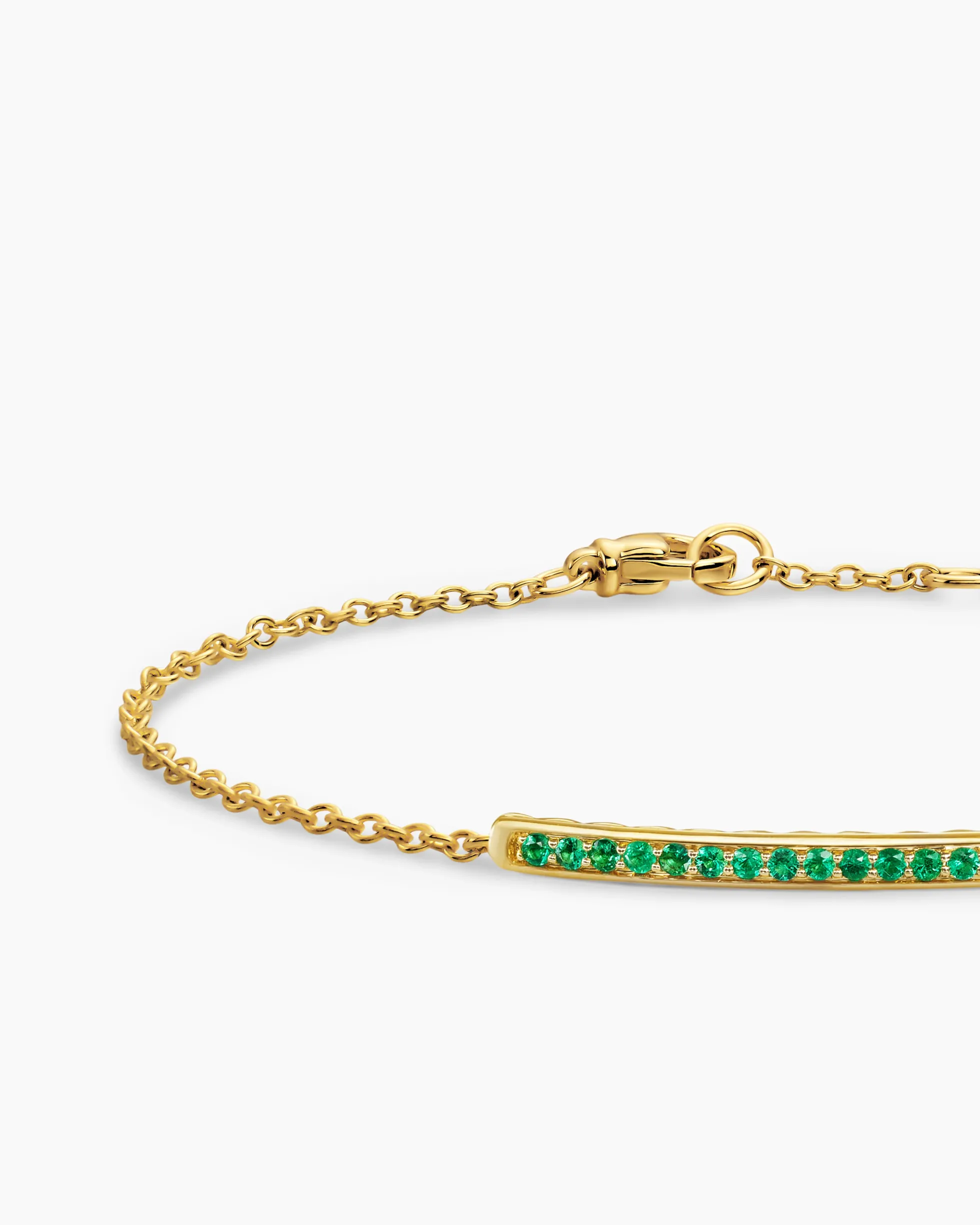 Petite Pavé Bar Bracelet 18K Yellow Gold with Emeralds, 1.7mm