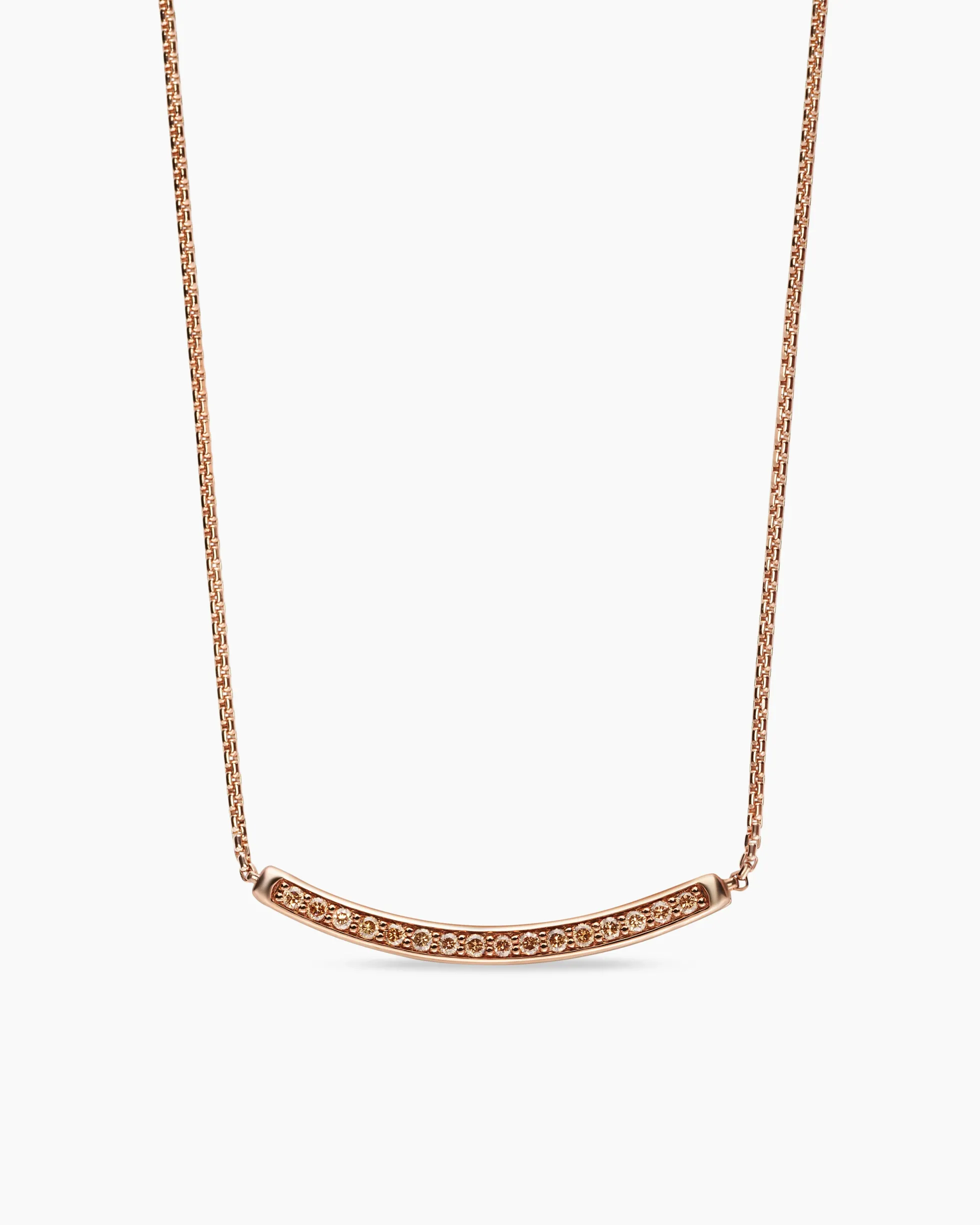 Petite Pavé Bar Necklace 18K Rose Gold with Cognac Diamonds, 1.25mm