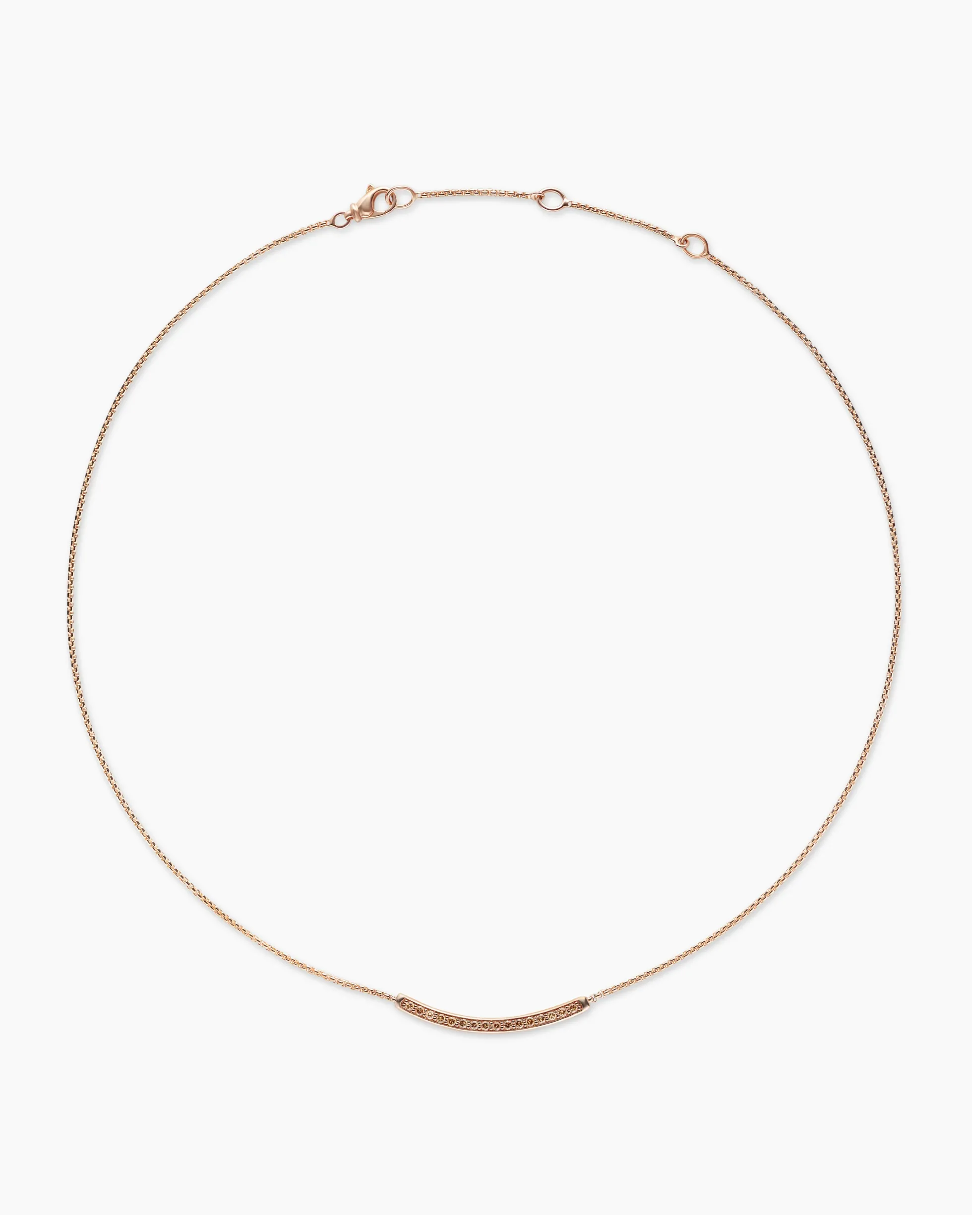 Petite Pavé Bar Necklace 18K Rose Gold with Cognac Diamonds, 1.25mm