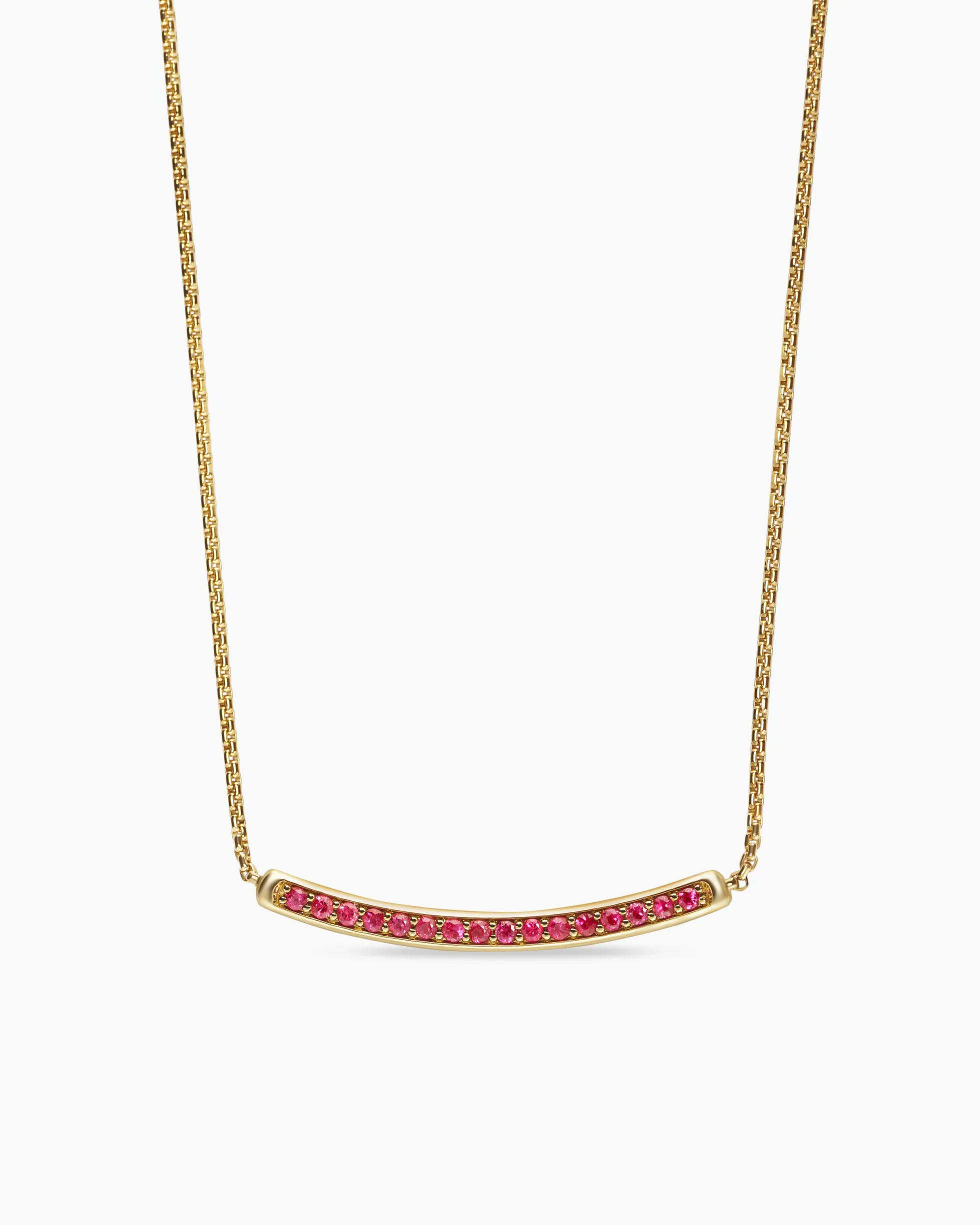 Petite Pavé Bar Necklace 18K Yellow Gold with Rubies, 1.25mm