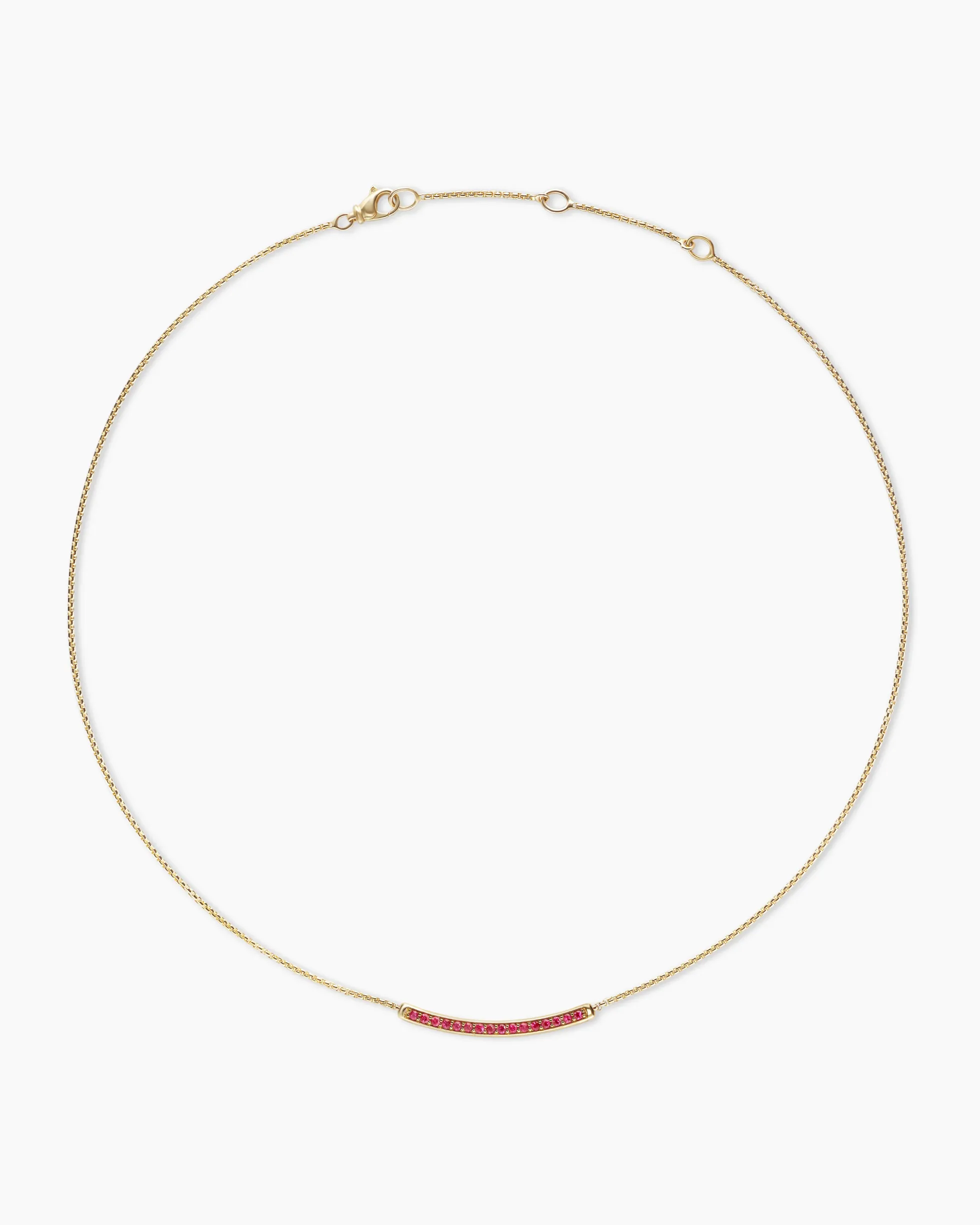 Petite Pavé Bar Necklace 18K Yellow Gold with Rubies, 1.25mm