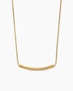 Petite Pavé Bar Necklace 18K Yellow Gold with Rubies, 1.25mm