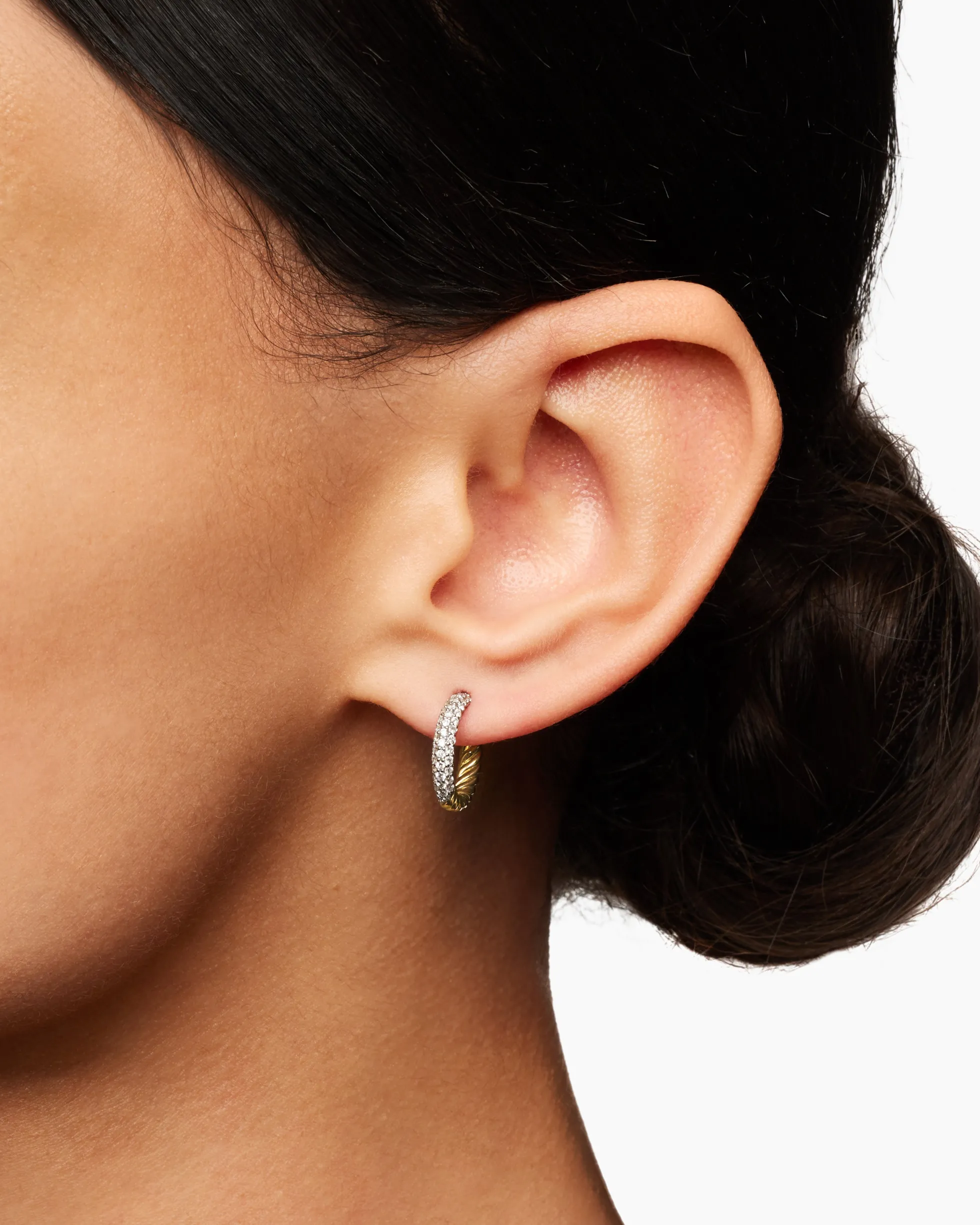 Petite Pavé Huggie Hoop Earrings 18K Yellow Gold with Diamonds, 14mm