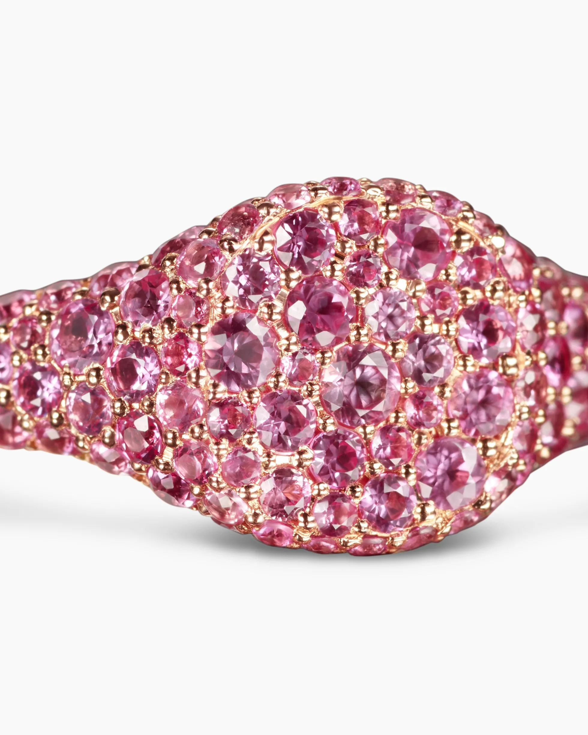 Petite Pavé Pinky Ring 18K Rose Gold with Pink Sapphires, 7mm