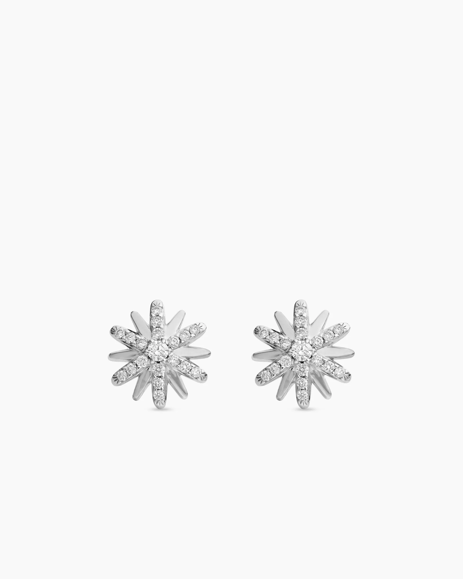 Petite Starburst Stud Earrings Sterling Silver with Diamonds, 10mm