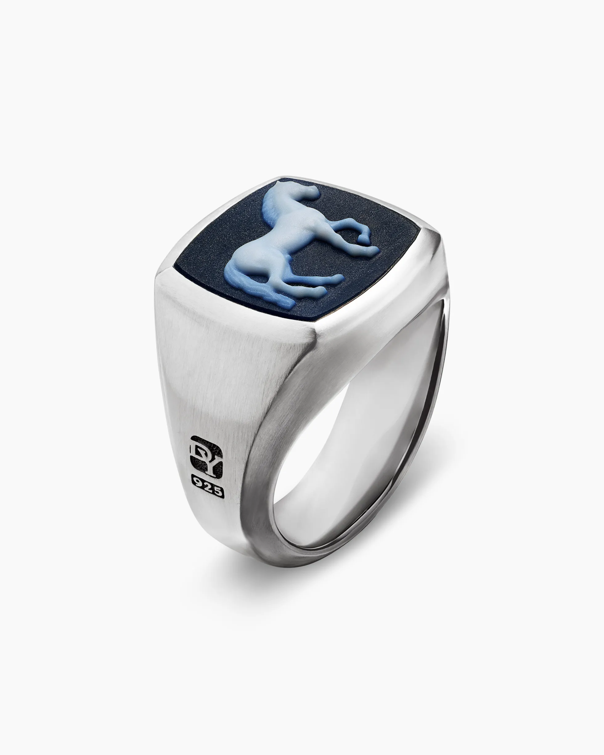 Petrvs® Horse Signet Ring Sterling Silver with Banded Agate, 18.3mm
