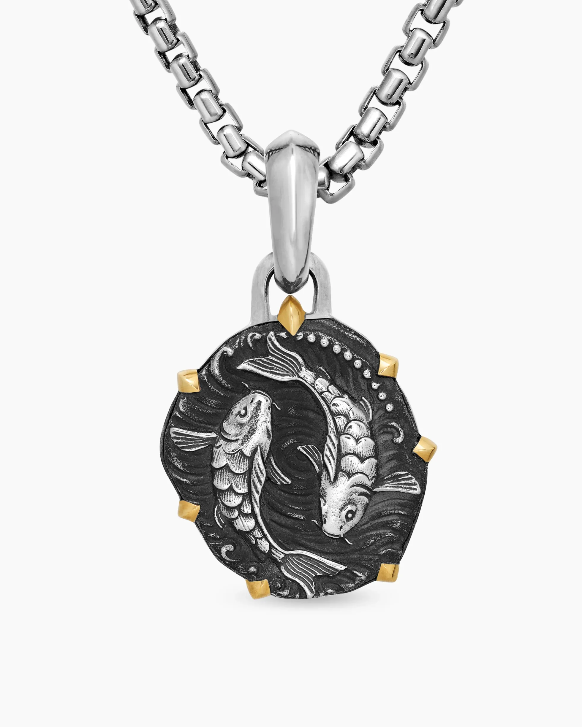Pisces Amulet Sterling Silver with 18K Yellow Gold, 23mm