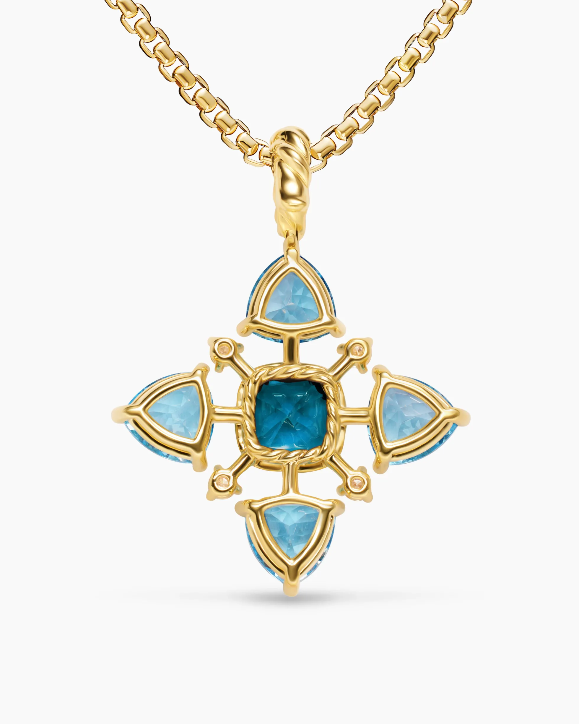 Renaissance® Quad Pendant 18K Yellow Gold with Blue Topaz, Hampton Blue Topaz and Diamonds, 36mm