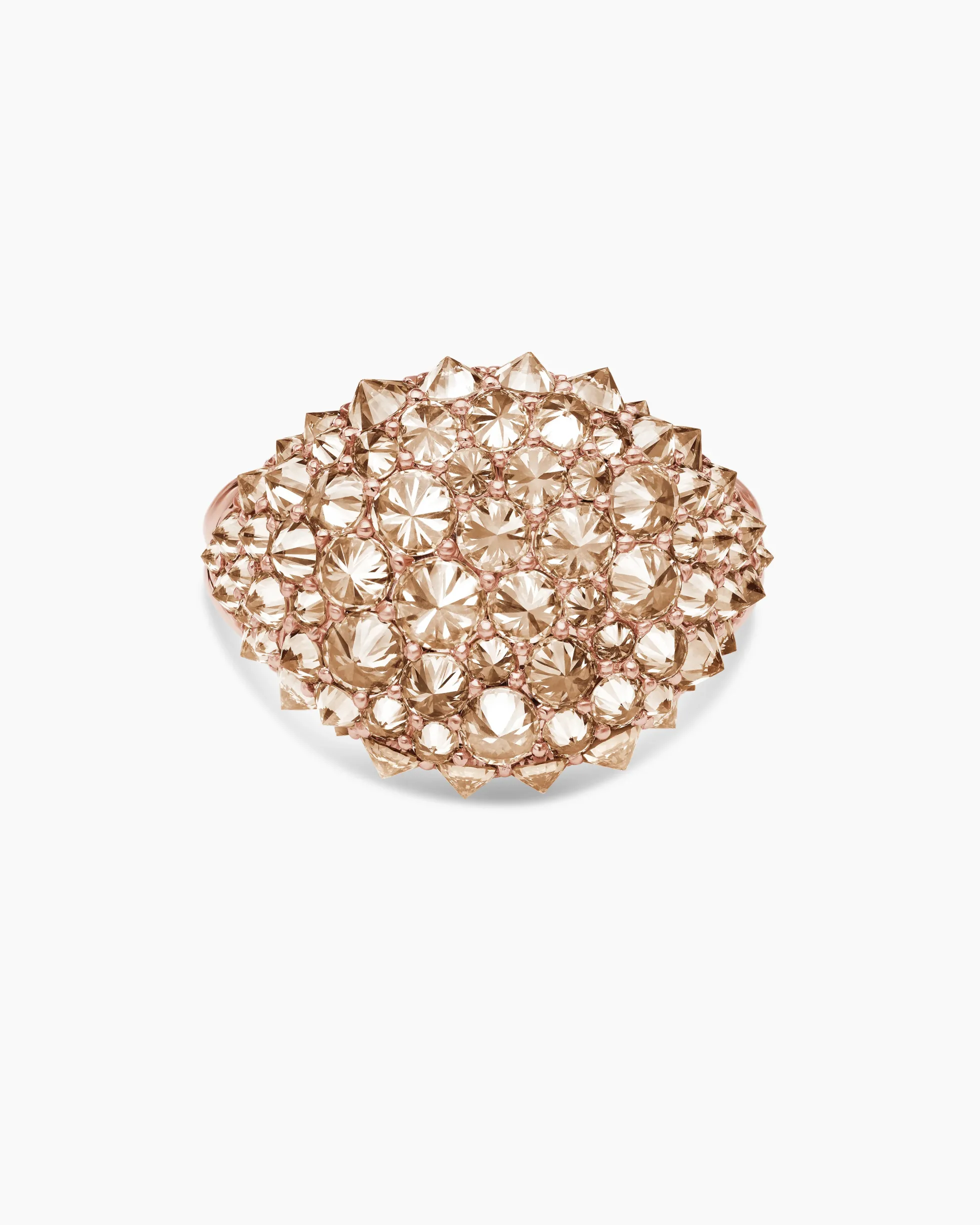 Reverse Set Pavé Pinky Ring 18K Rose Gold with Cognac Diamonds, 14mm