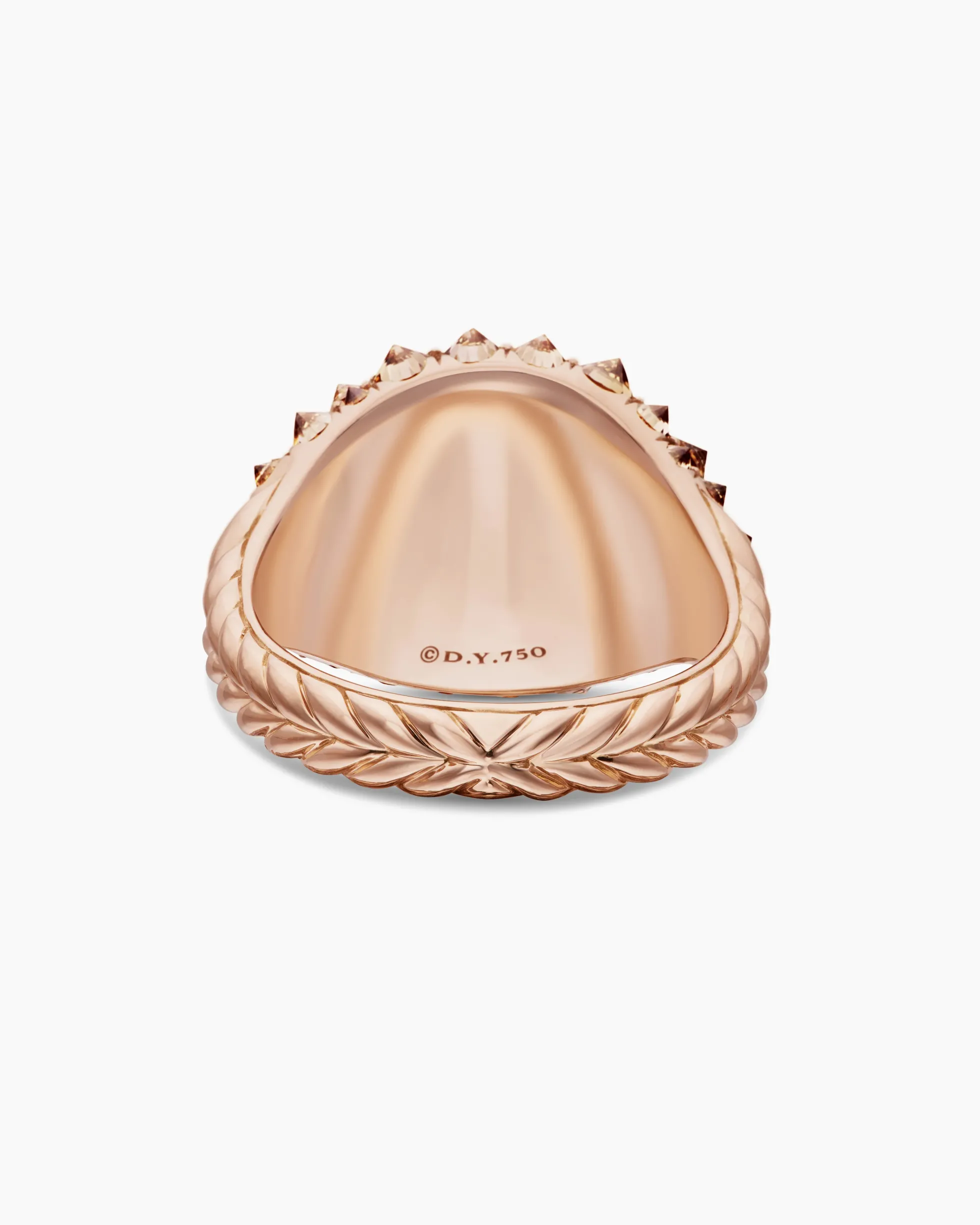 Reverse Set Pavé Pinky Ring 18K Rose Gold with Cognac Diamonds, 14mm