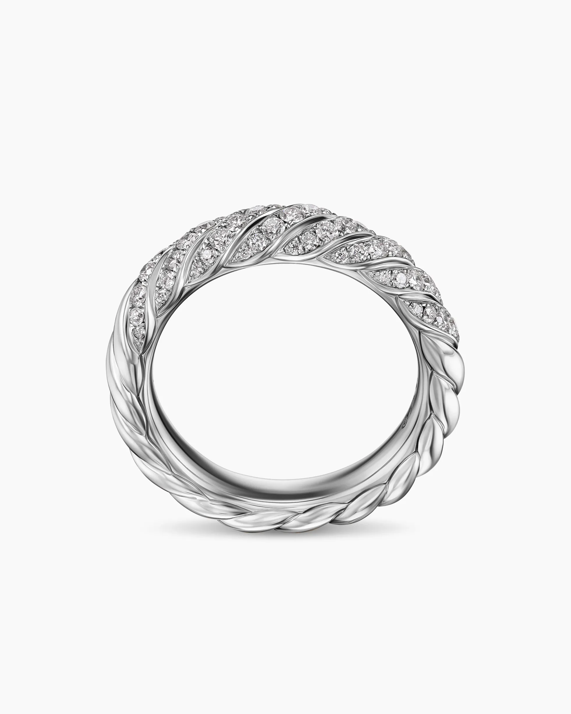 Sculpted Cable Band Ring 18K White Gold with Diamonds, 4.6mm