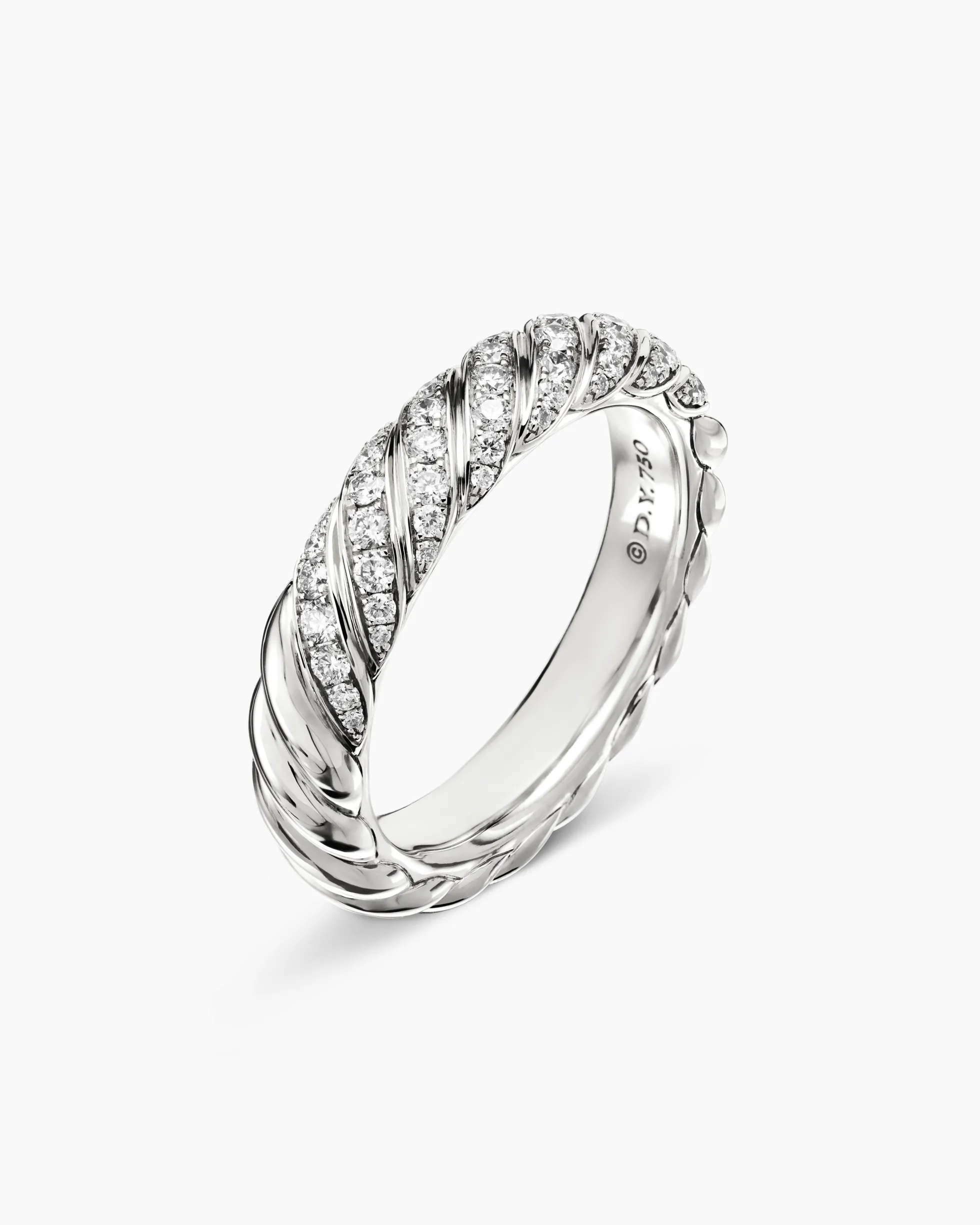 Sculpted Cable Band Ring 18K White Gold with Diamonds, 4.6mm