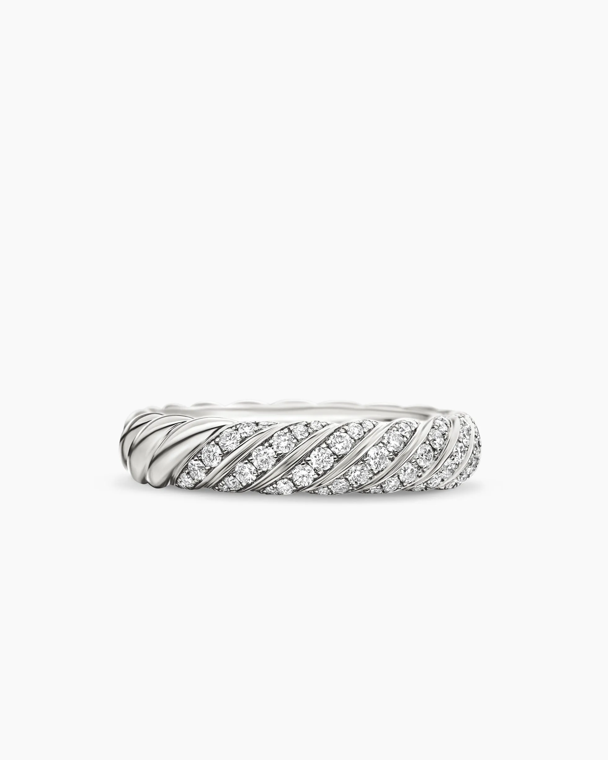 Sculpted Cable Band Ring 18K White Gold with Diamonds, 4.6mm