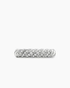 Sculpted Cable Band Ring 18K White Gold with Diamonds, 4.6mm