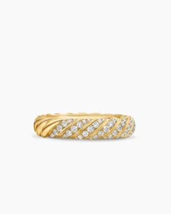 Sculpted Cable Band Ring 18K Yellow Gold with Diamonds, 4.6mm