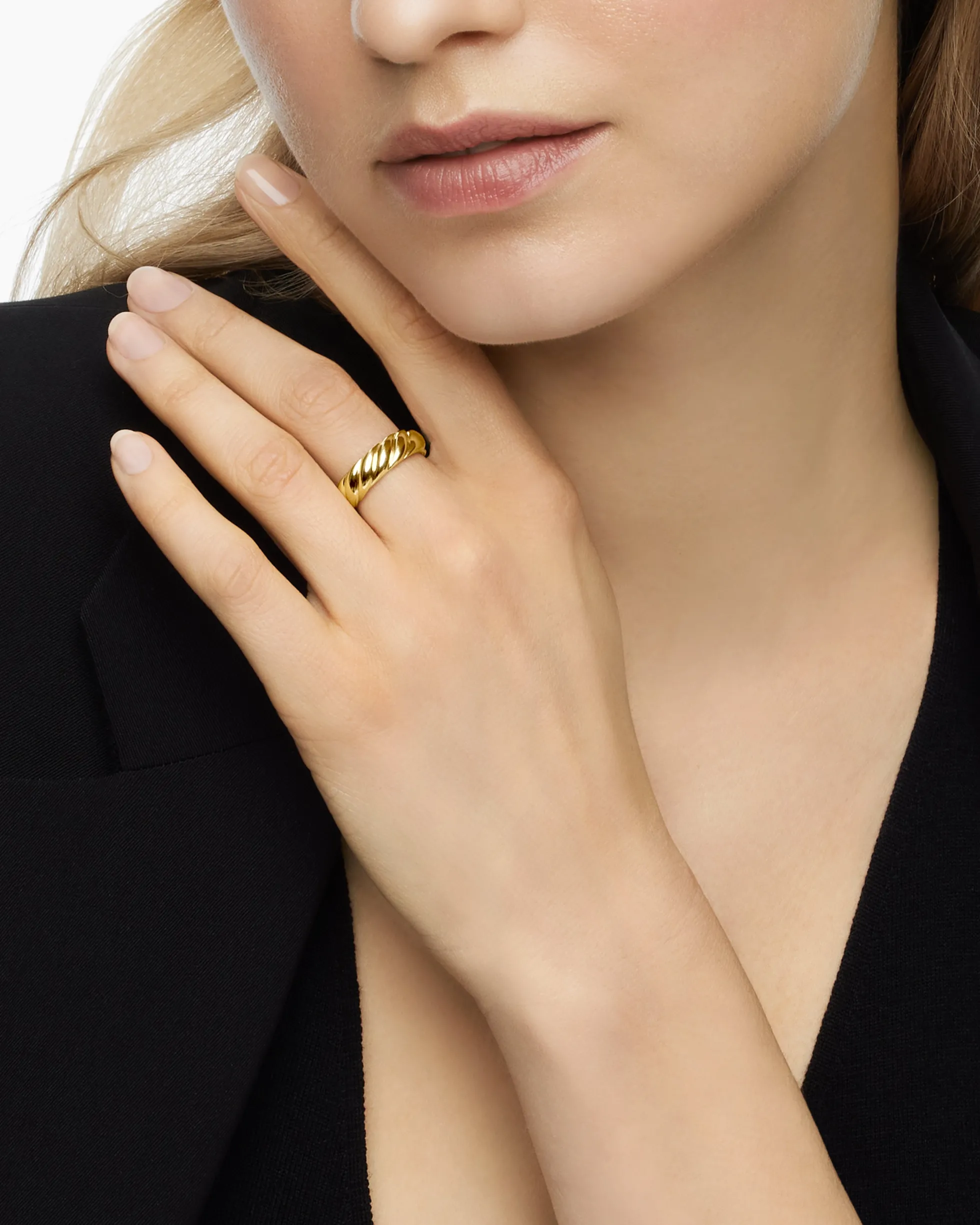 Sculpted Cable Band Ring 18K Yellow Gold, 6mm