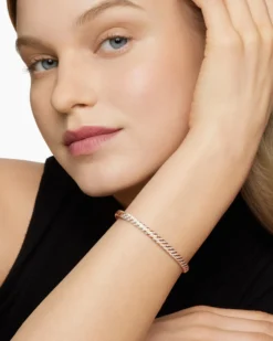 Sculpted Cable Bangle Bracelet 18K Rose Gold with Diamonds, 4.6mm