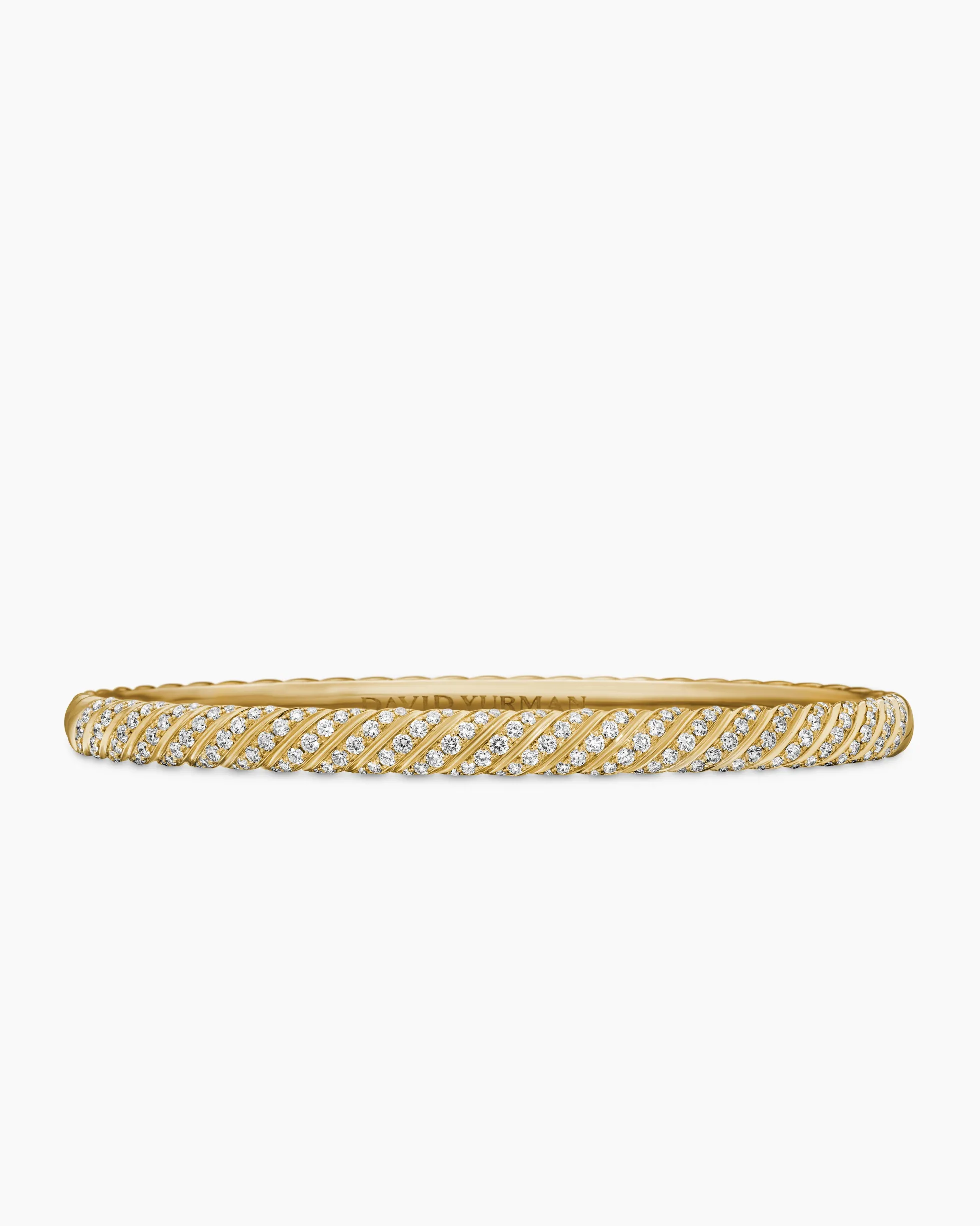 Sculpted Cable Bangle Bracelet 18K Yellow Gold with Diamonds, 4.6mm