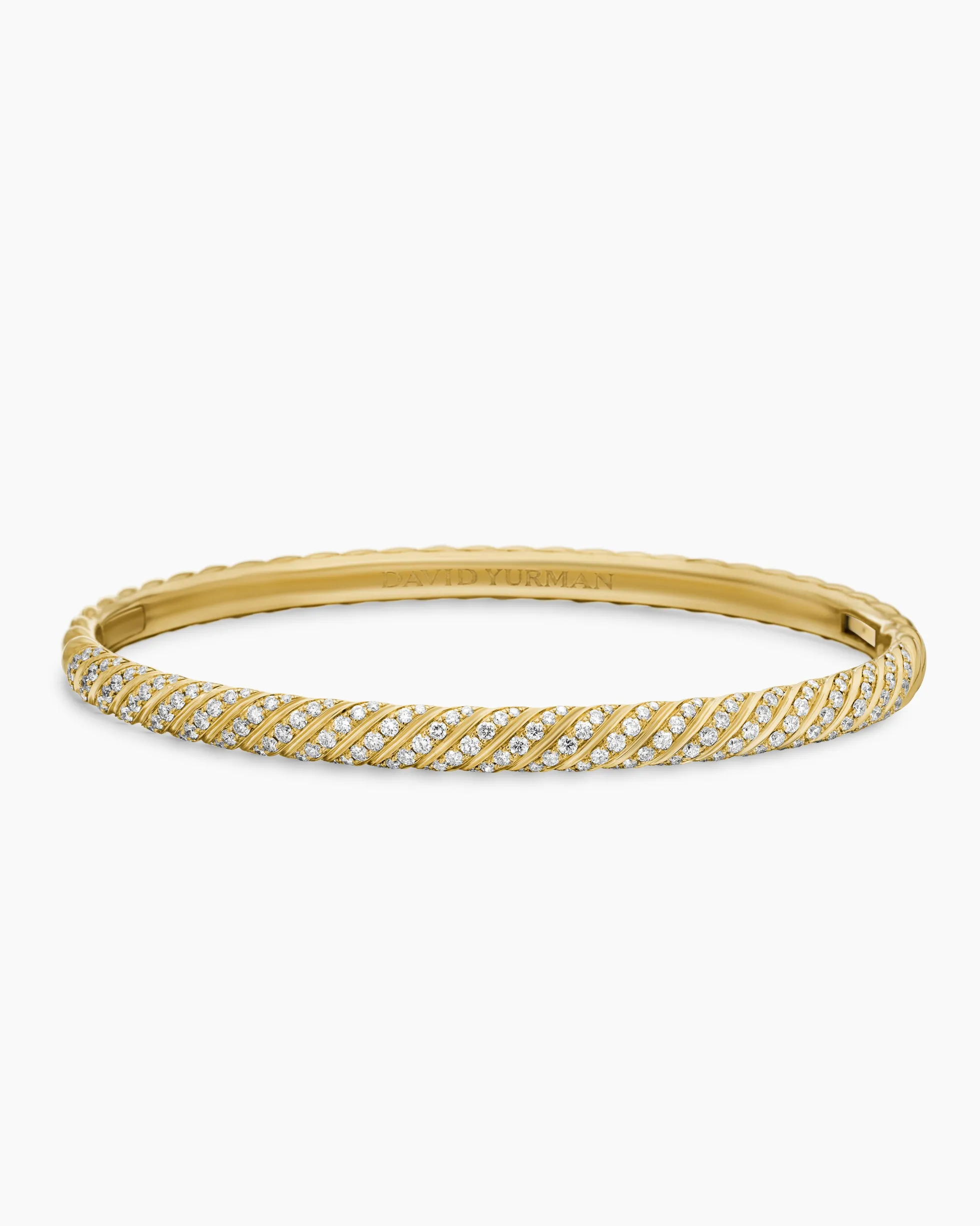 Sculpted Cable Bangle Bracelet 18K Yellow Gold with Diamonds, 4.6mm