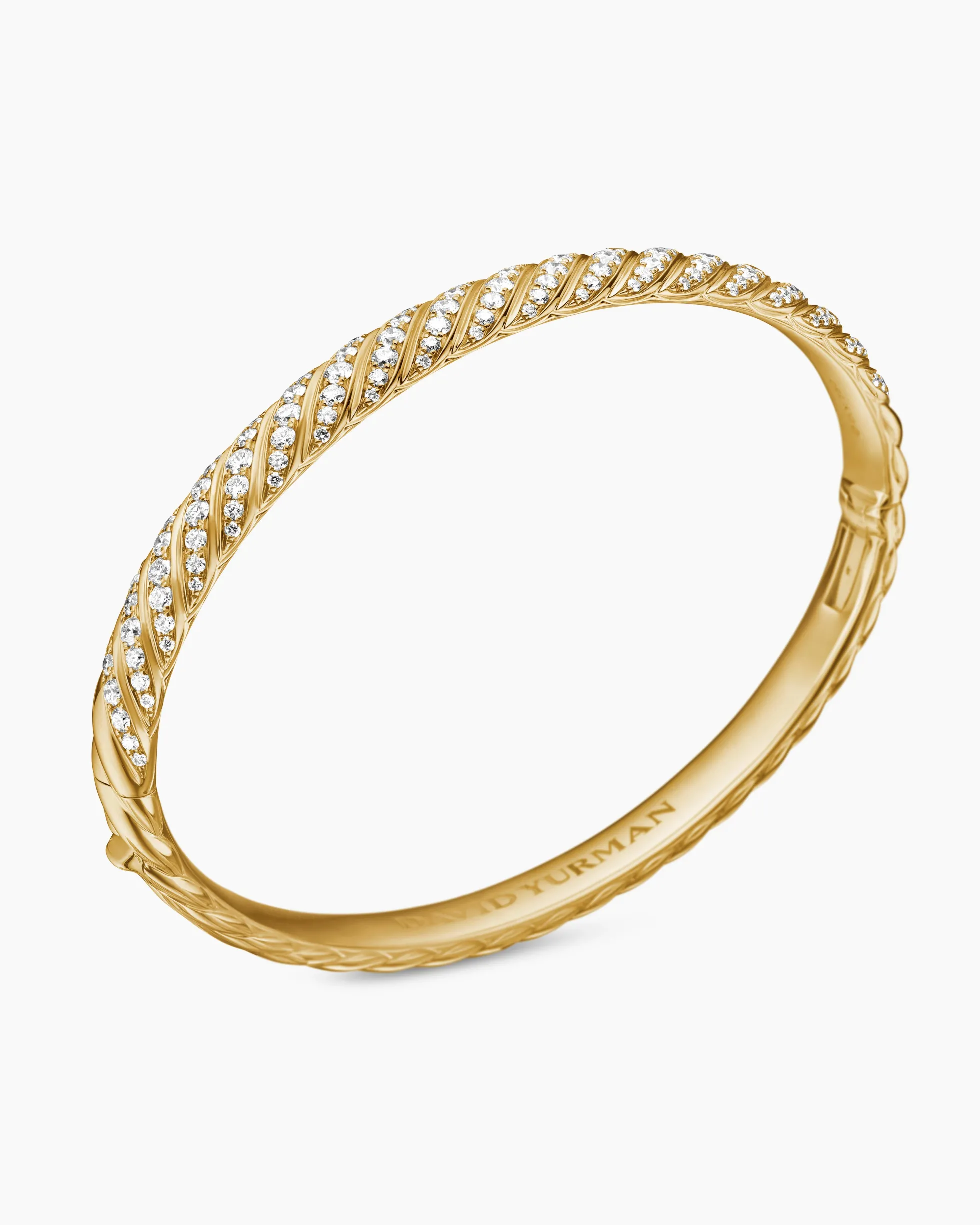 Sculpted Cable Bangle Bracelet 18K Yellow Gold with Diamonds, 6.2mm