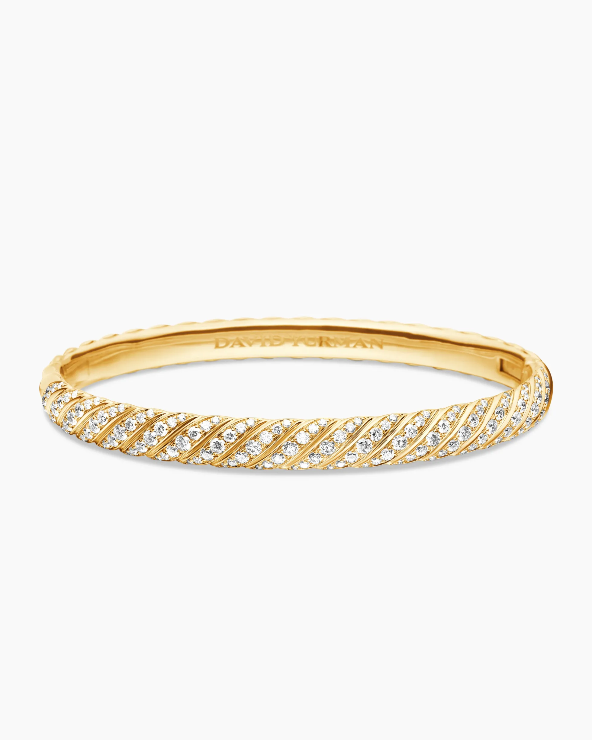 Sculpted Cable Bangle Bracelet 18K Yellow Gold with Diamonds, 6.2mm