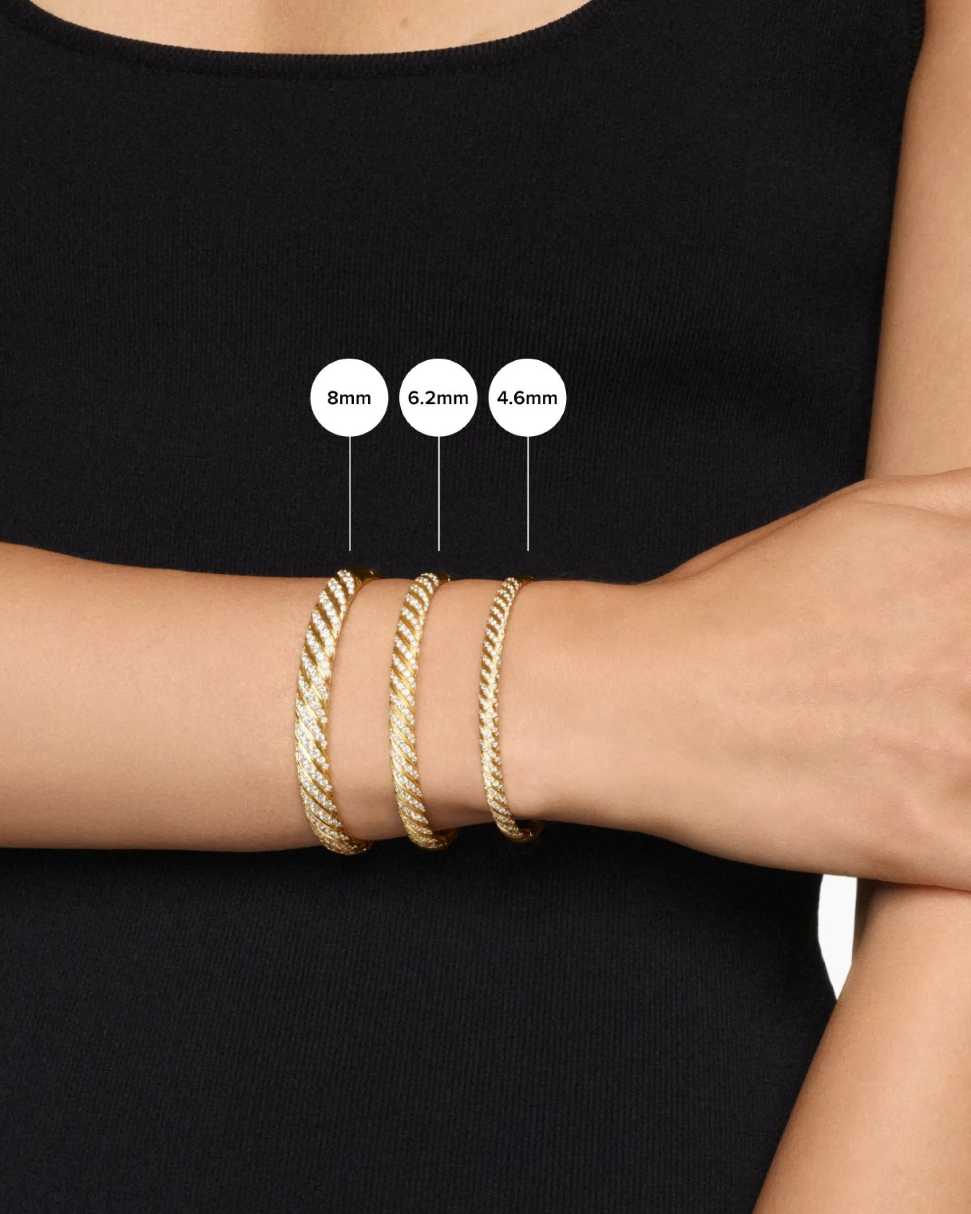 Sculpted Cable Bangle Bracelet 18K Yellow Gold with Diamonds, 8mm