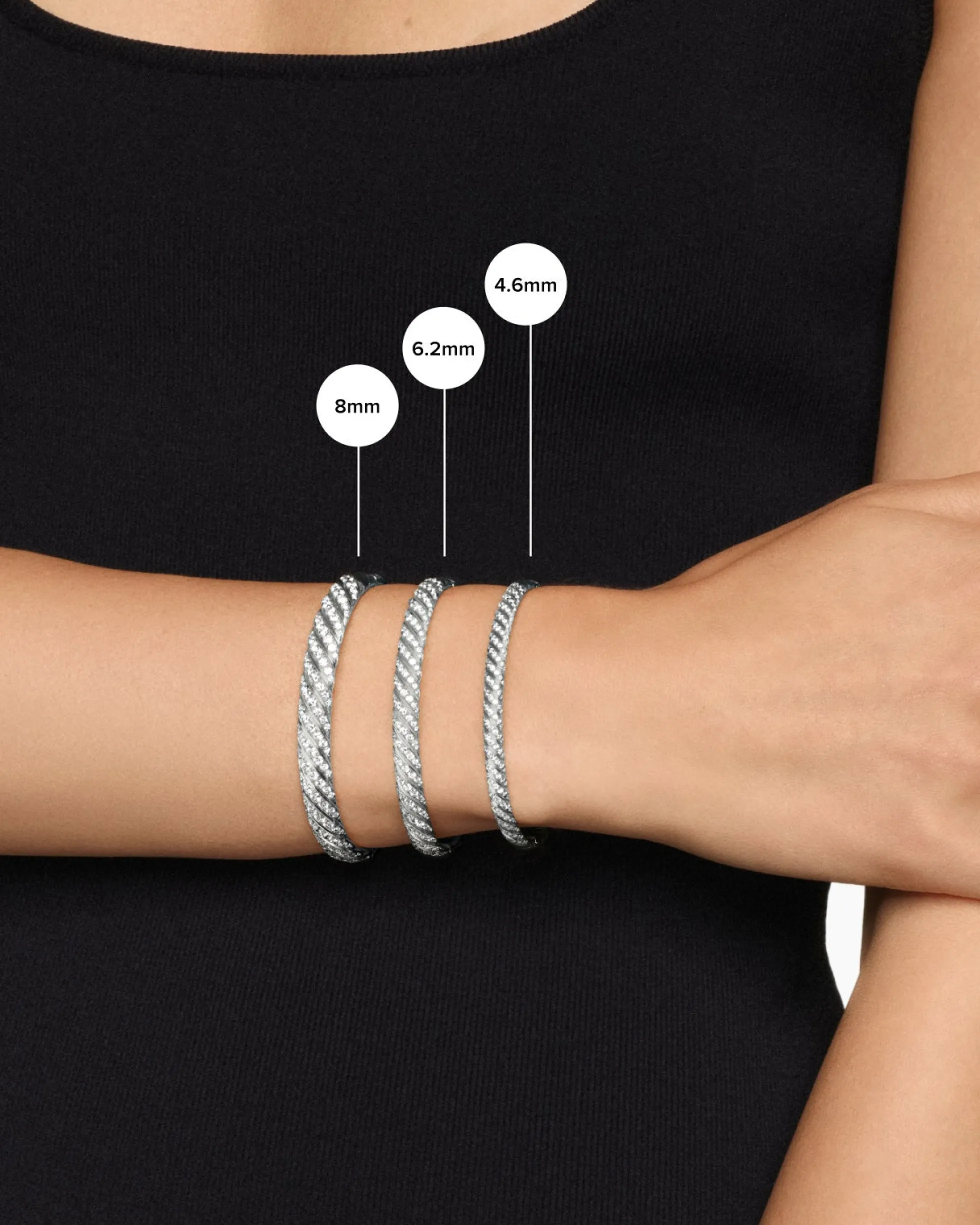 Sculpted Cable Bangle Bracelet 18K White Gold with Diamonds, 8mm