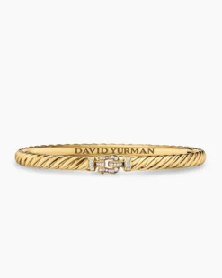 Sculpted Cable Buckle Bracelet 18K Yellow Gold with Diamonds, 4.6mm
