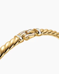 Sculpted Cable Buckle Bracelet 18K Yellow Gold with Diamonds, 4.6mm