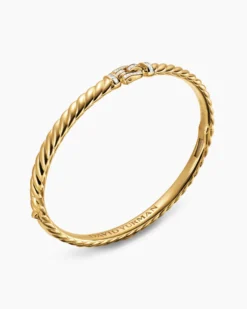 Sculpted Cable Buckle Bracelet 18K Yellow Gold with Diamonds, 4.6mm