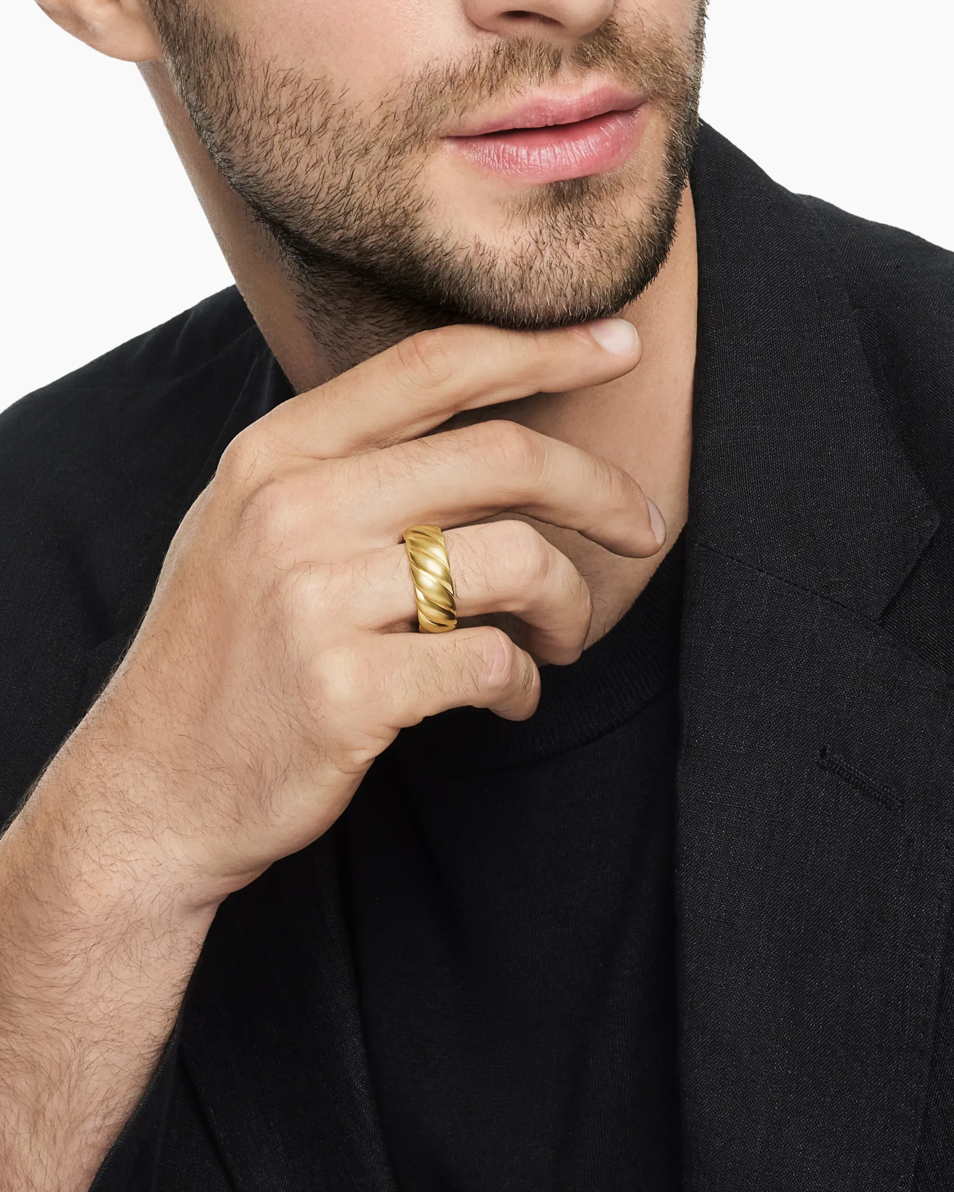 Sculpted Cable Contour Band Ring 18K Yellow Gold, 9mm