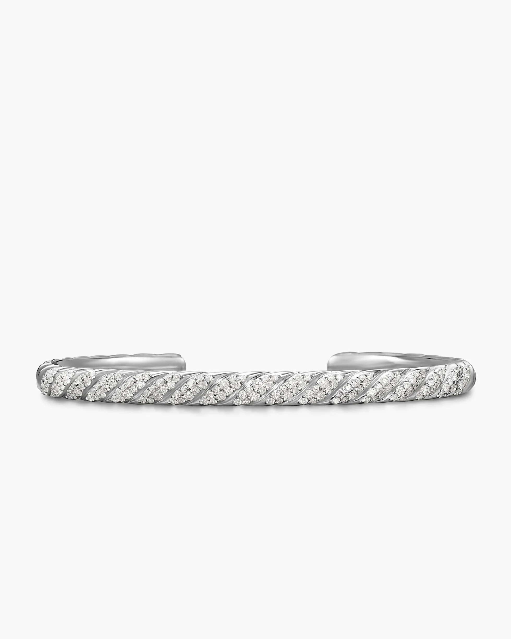 Sculpted Cable Cuff Bracelet 18K White Gold with Diamonds, 5.5mm