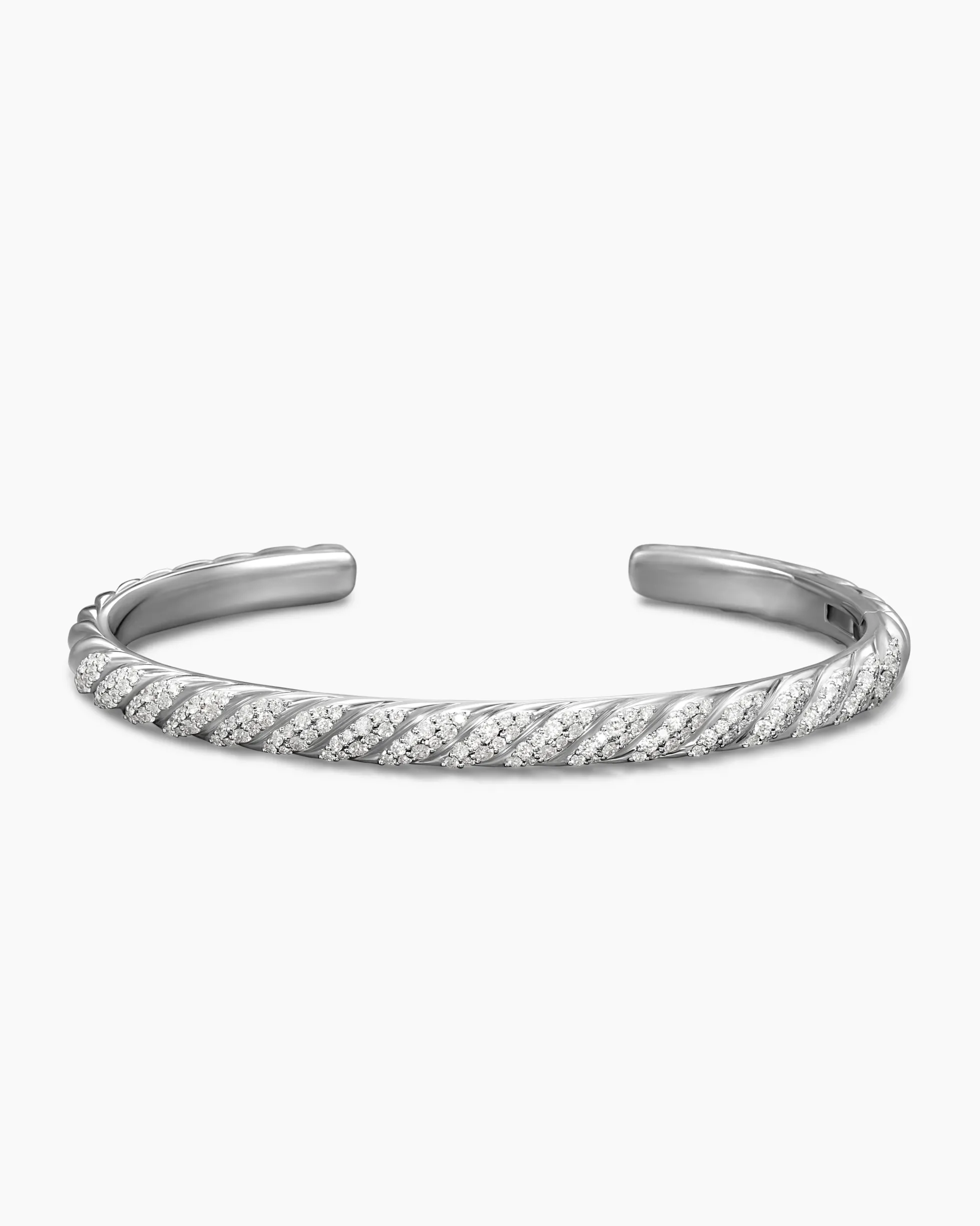 Sculpted Cable Cuff Bracelet 18K White Gold with Diamonds, 5.5mm