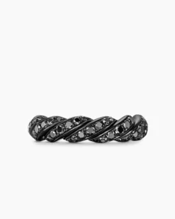 Sculpted Cable Flex Band Ring 18K White Gold with Black Rhodium and Black Diamonds, 5mm