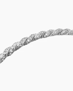 Sculpted Cable Flex Bracelet 18K White Gold with Diamonds, 3.5mm